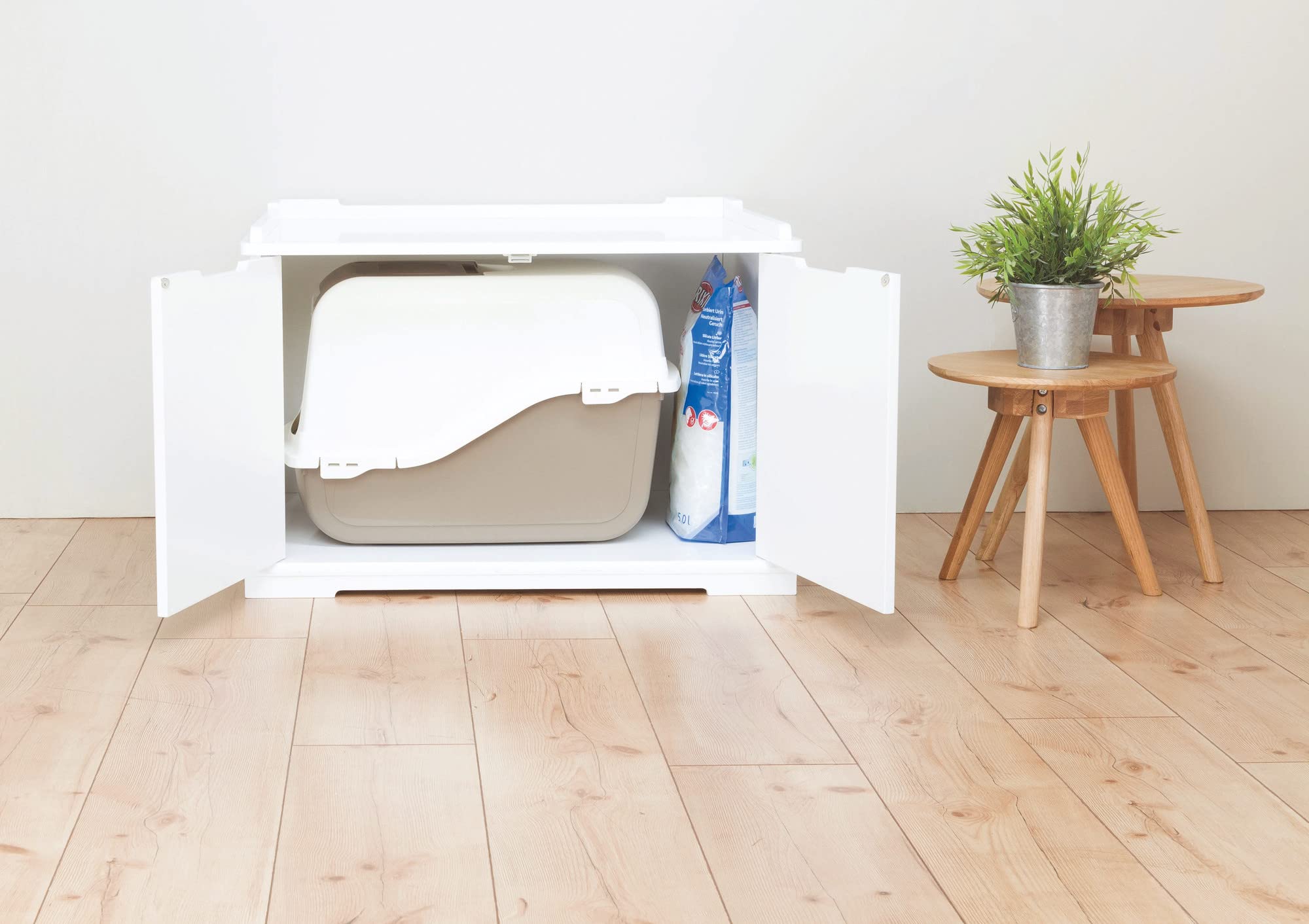 Trixie Furniture Style Xl Cat Litter Box Enclosure, Hidden Cat Washroom, Side Table Pet Home, White