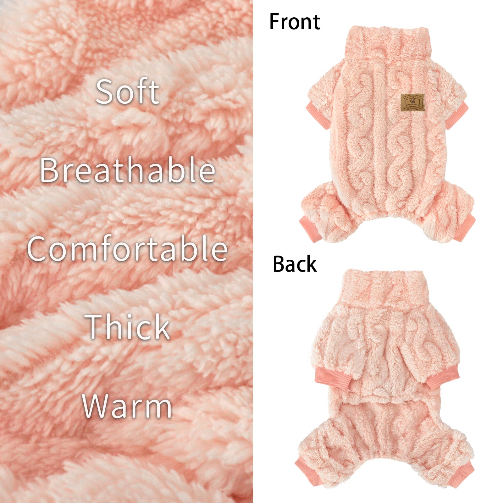 Xpudac Dog Sweater, Winter Clothes For Small Medium Dogs, Girl Fleece Pajamas For Christmas - Peach, Medium