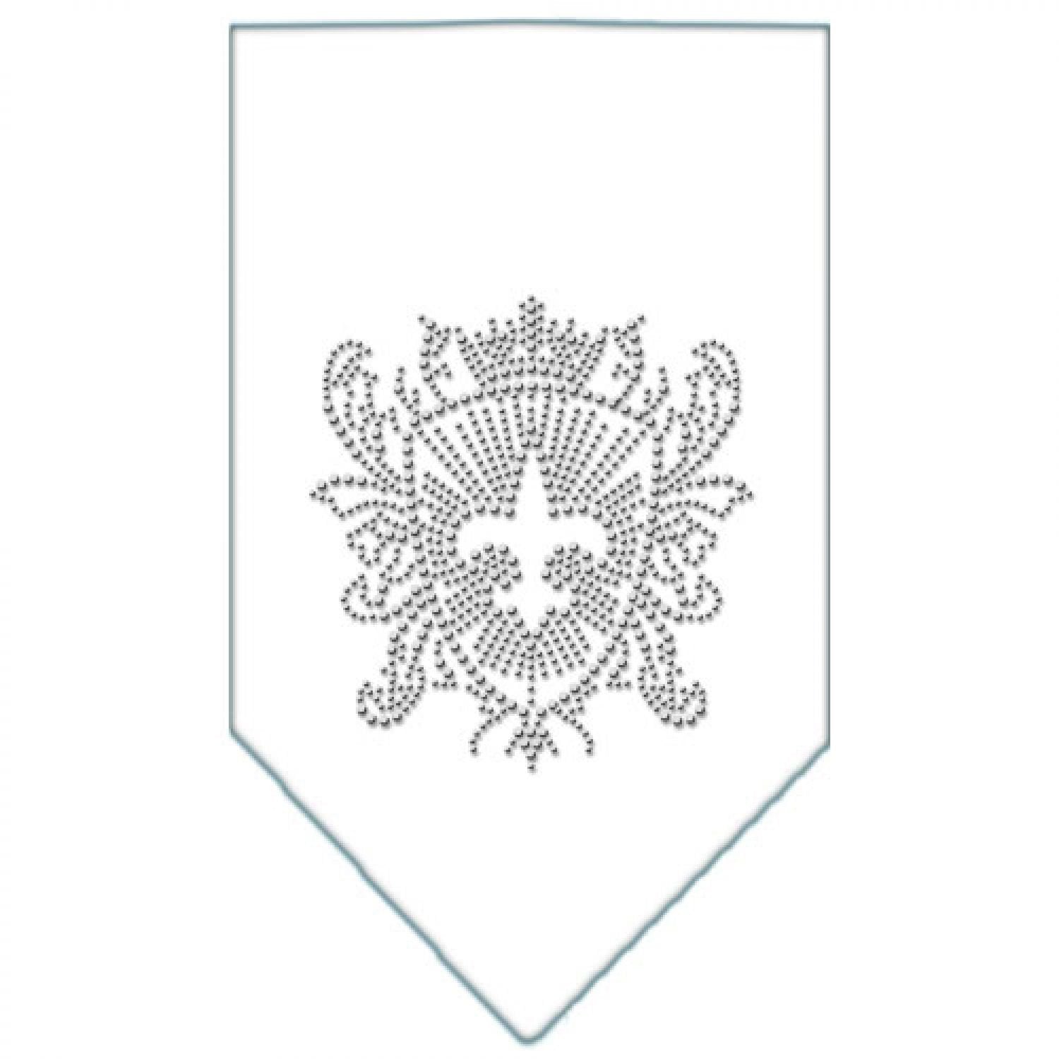 Pet and Dog Bandana Rhinestone, Fleur De Lis Shield White Large