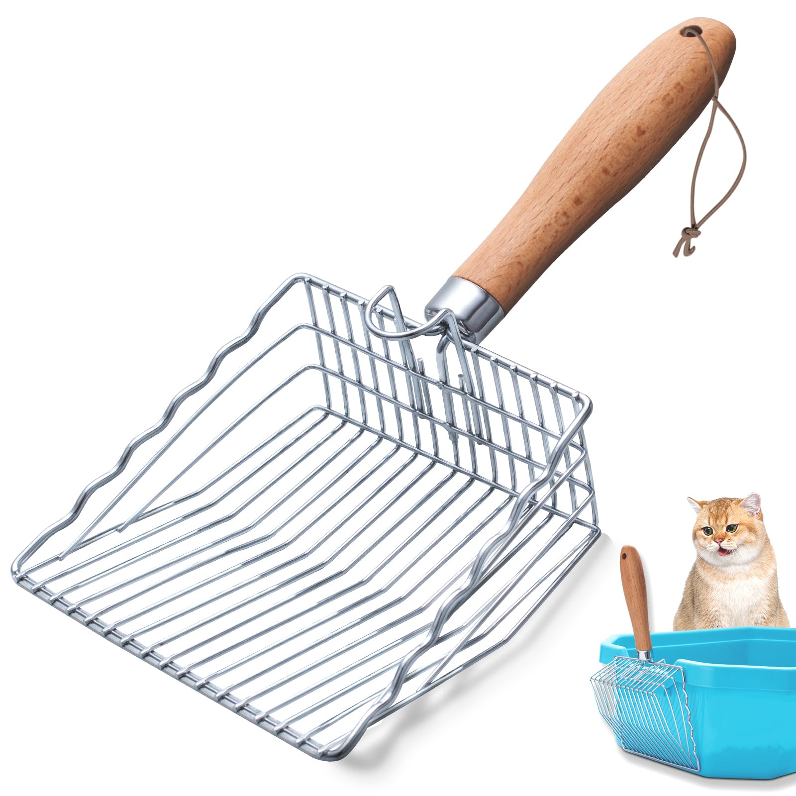 Cat Litter Scoop, Premium Kitty Shovel With Hook And Hole, Metal Sifter Scooper Stainless Steel For Easy Cleaning, Durable And H