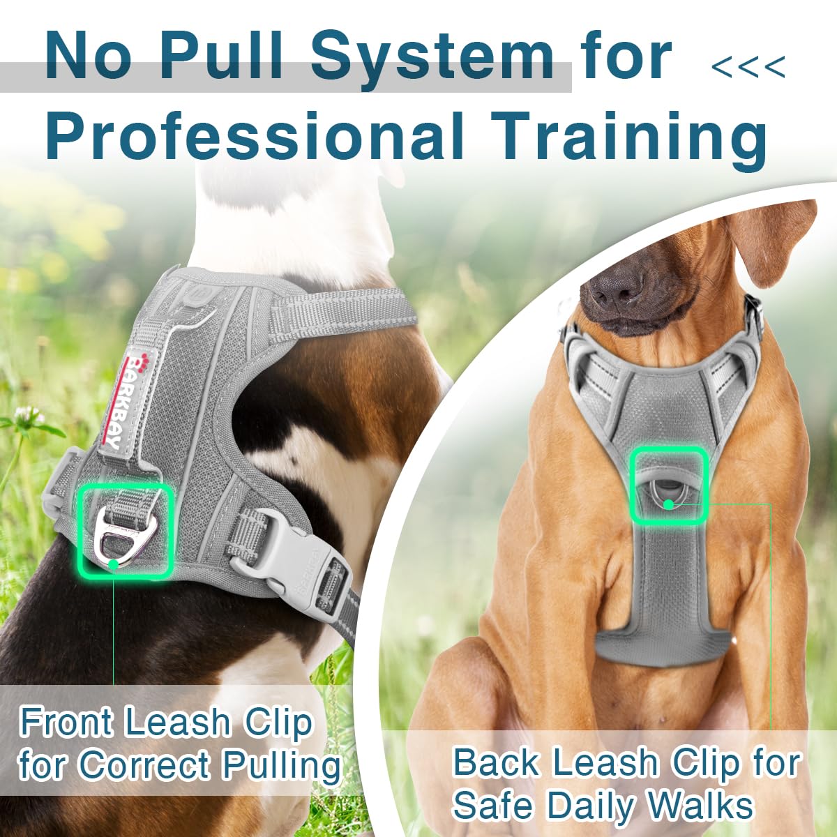 Barkbay Dog Harness No Pull With Id Tag Pocket - Heavy Duty, Reflective, Easy Control For Large Dogs (Grey,L)