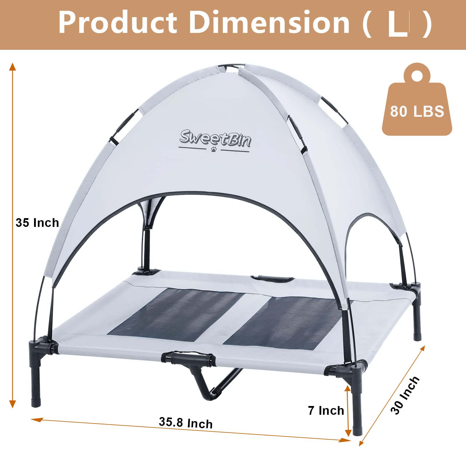 Sweetbin S/M/L Outdoor Elevated Dog Cot With Canopy & Side Shade For Camping Small Medium Dogs (Carry Bag), Portable Cooling Raised Dog Bed With And Side For Beach