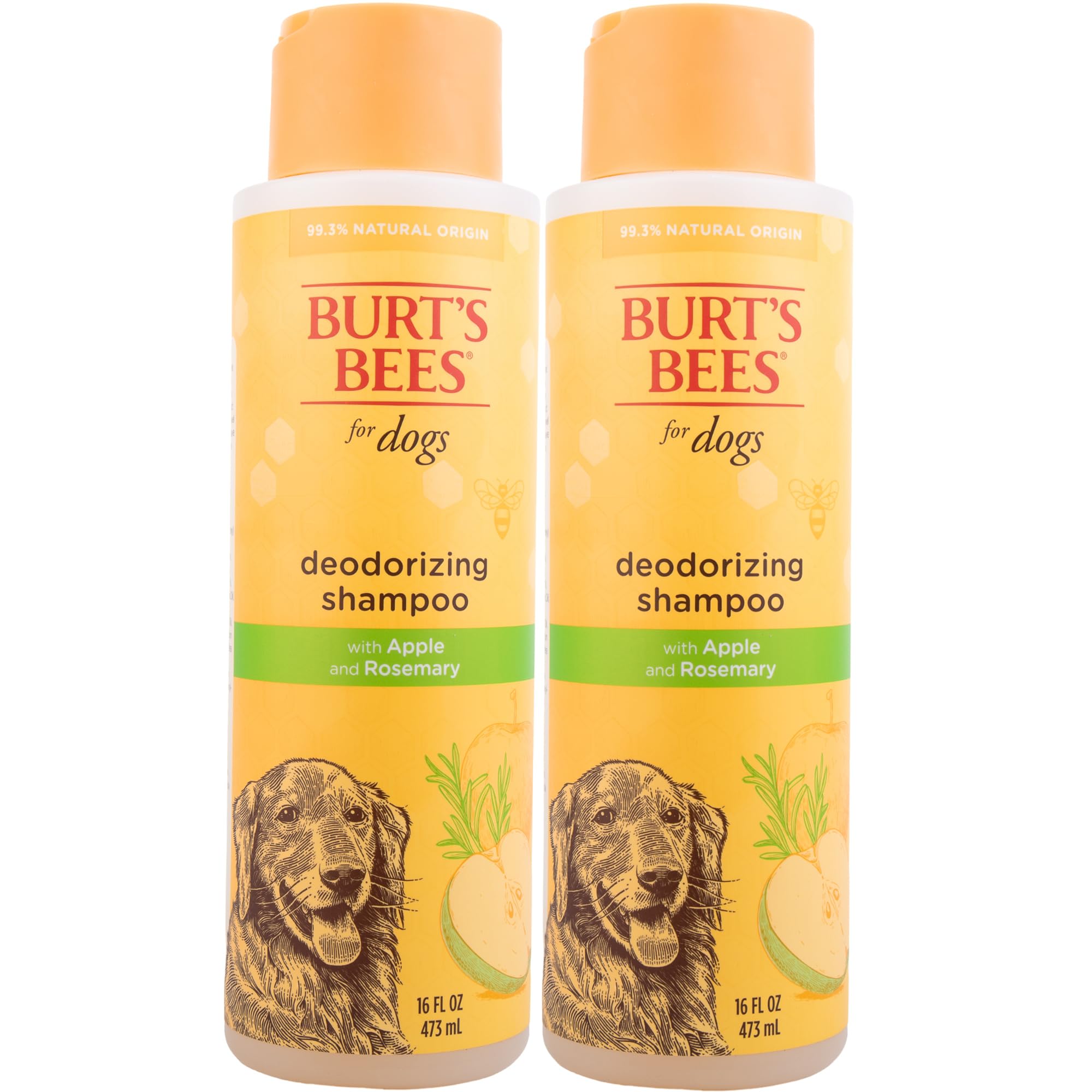 Burt's Bees for Pets Deodorizing Dog Shampoo Apple Rosemary 95 Percent Natural pH Balanced Sulfate-Free Smelly Dogs 16 FL OZ 2 P