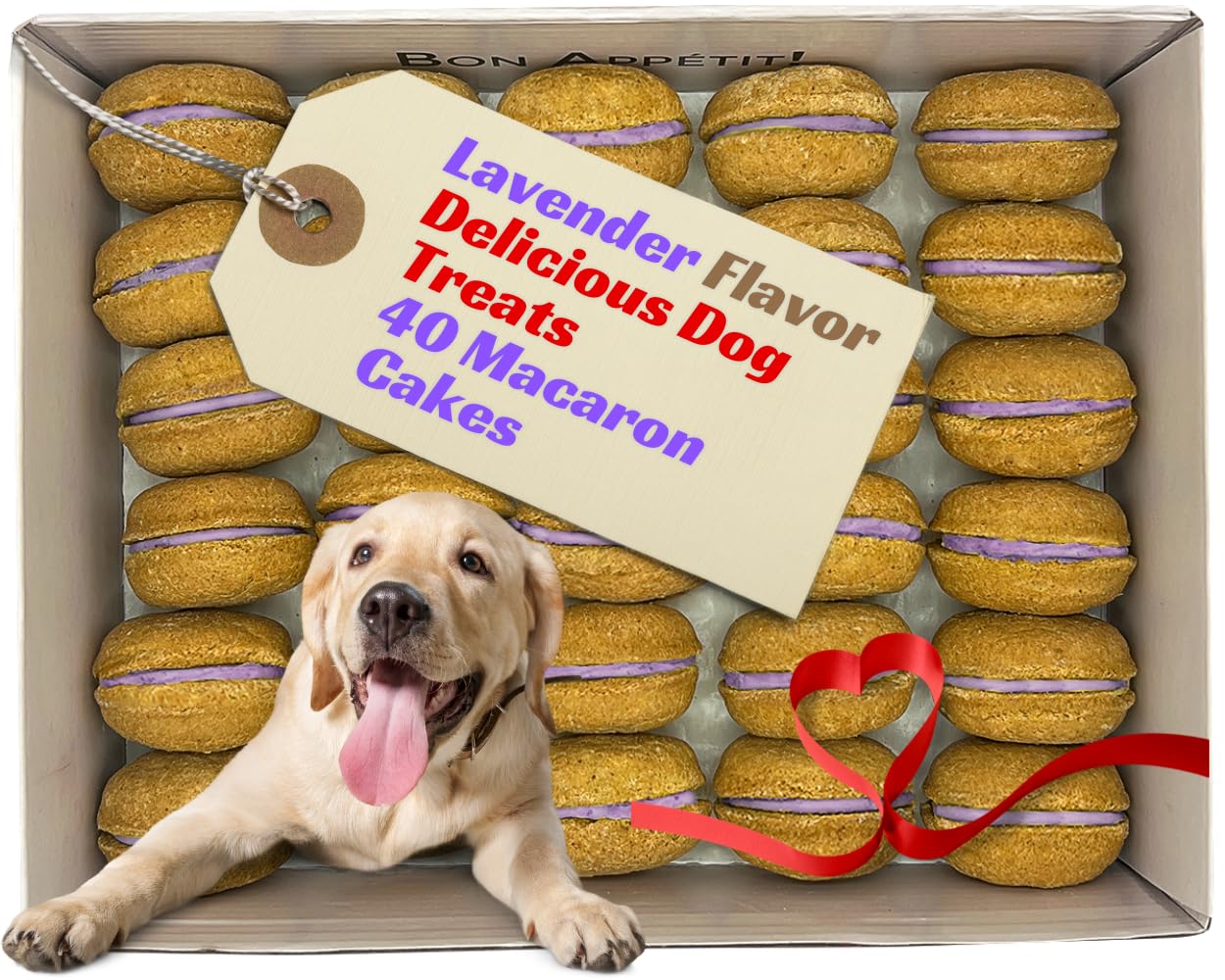 Bonne et Filou Dog Treats Lavender Cupcakes - Gourmet Macaron Cakes, 40 Count Bulk Pack - Healthy & Delicious Human Grade Snacks