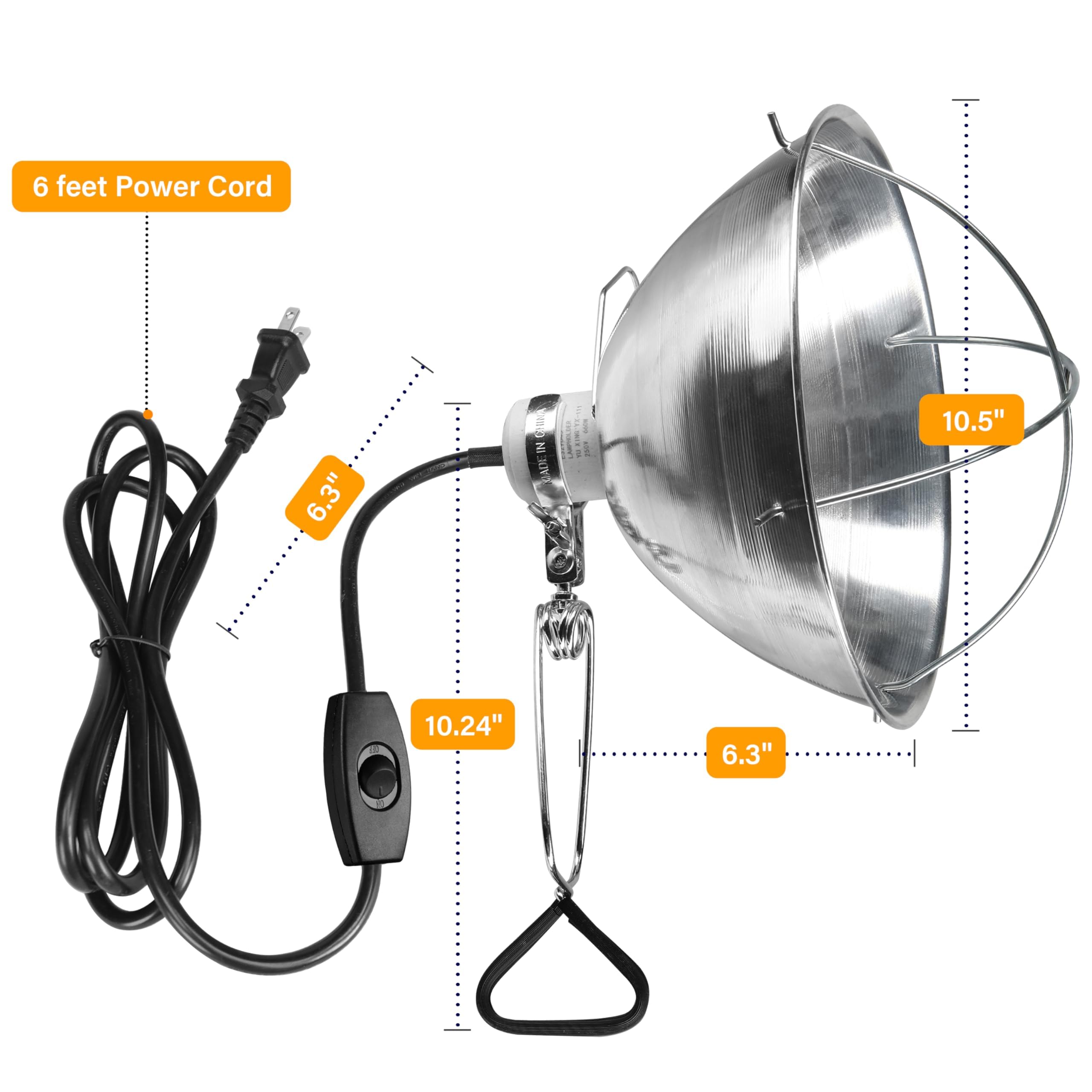 Simple Deluxe 1-Pack Clamp Lamp Light With 10.5 Inch Aluminum Reflector And Bulb Guard Up To 250 Watt E26 Socket (No Bulb Includ