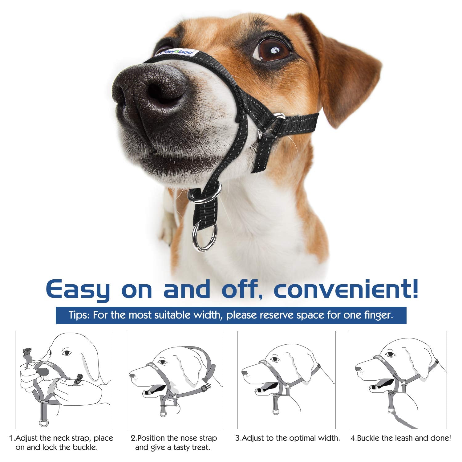 Pawaboo Dog Muzzle, Head Halter Collar For Dog, Pet Dog Nylon Reflective Adjustable Loop Anti-Biting Barking Control Easy Fit Do