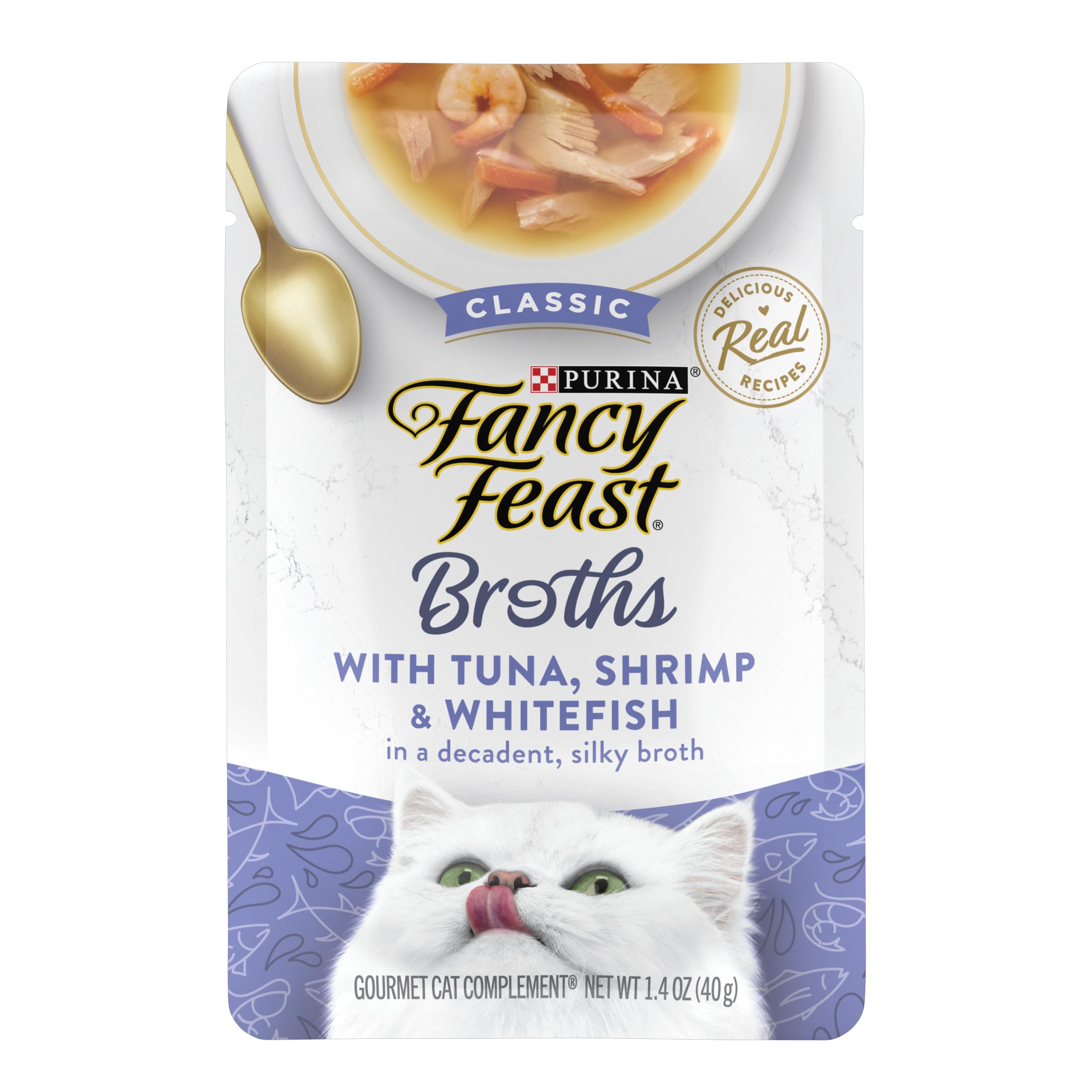 Purina Fancy Feast Limited Ingredient Wet Cat Food Complement, Broths With Tuna, Shrimp & Whitefish - (Pack of 16) 1.4 oz. Pouch