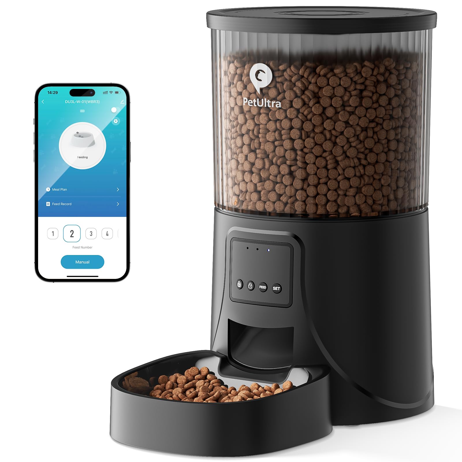 PETULTRA Automatic Cat Feeder WiFi- 2.4Ghz Cat Food Dispenser with APP Remote Control- Auto Pet Feeder for Cat and Small Dog Ind
