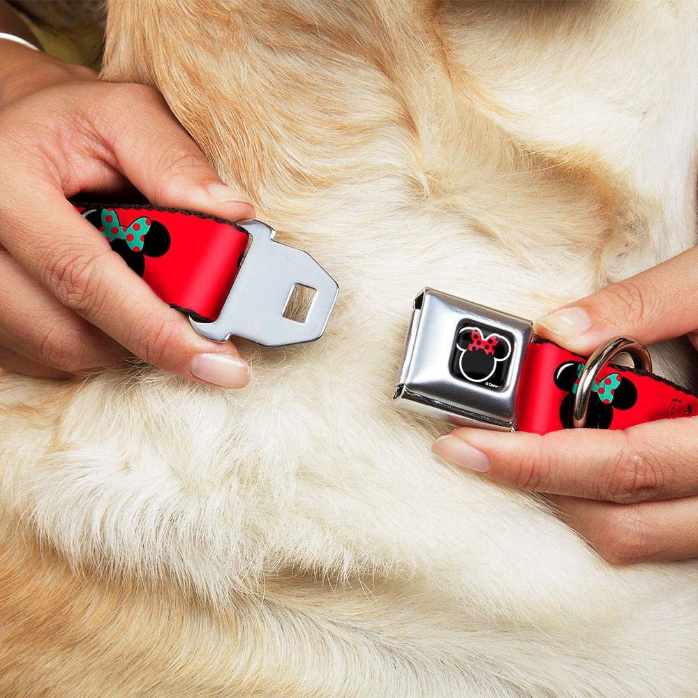Buckle-Down Seatbelt Buckle Dog Collar - Minnie Mouse Silhouette Red/Black/Polka Dot - 1' Wide - Fits 15-26' Neck - Large