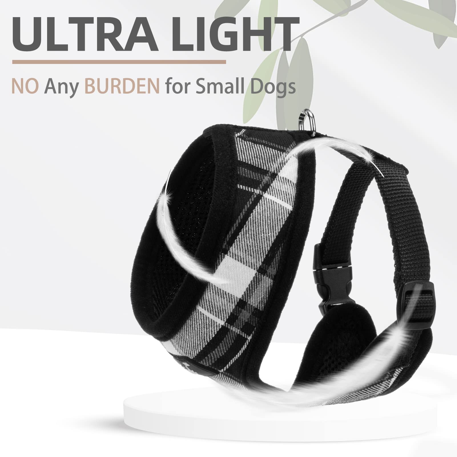 PUPTECK Soft Mesh Dog Harness - Medium Comfort Padded Vest, Black, No Pull, Model BH001BW_M, Ideal for Puppies and Cats
