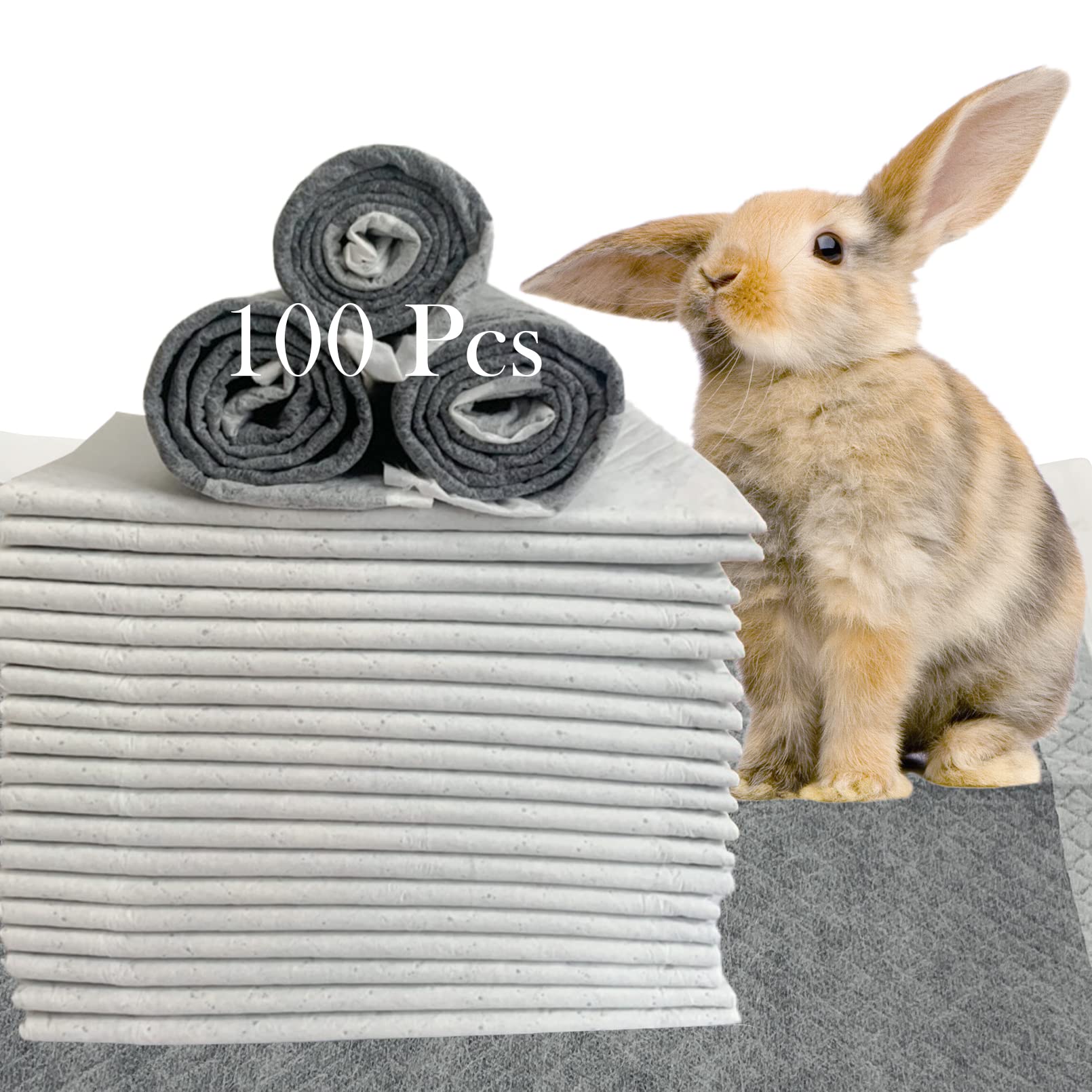 Muyg 100 Pcs Rabbit Pee Pads,Puppy Potty Training Pad Small Animals Super Absorbent Disposable Cage Liners Bamboo Charcoal Quick