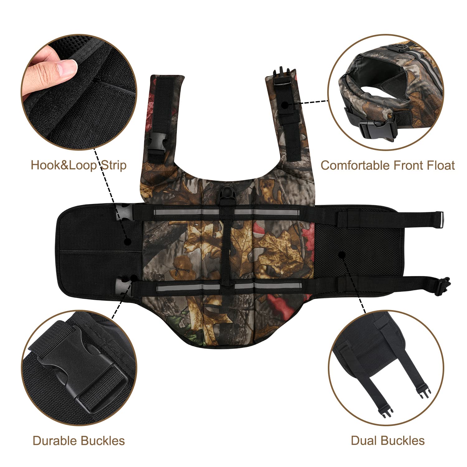 Haocoo Dog Life Jacket Vest Saver Safety Swimsuit Preserver With Reflective Stripes/Adjustable Belt Dogs(Camouflage,Xxs)