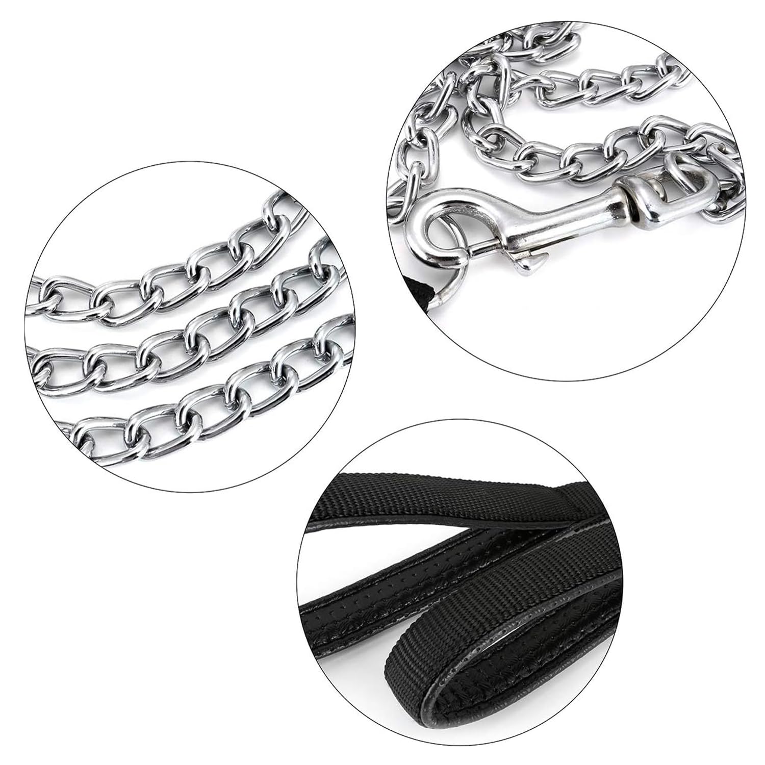 Petiry Chain Leash Metal Dog Leash Chrome Plated With Soft Padded Handle For Small Dogs.(S, Black Handle)