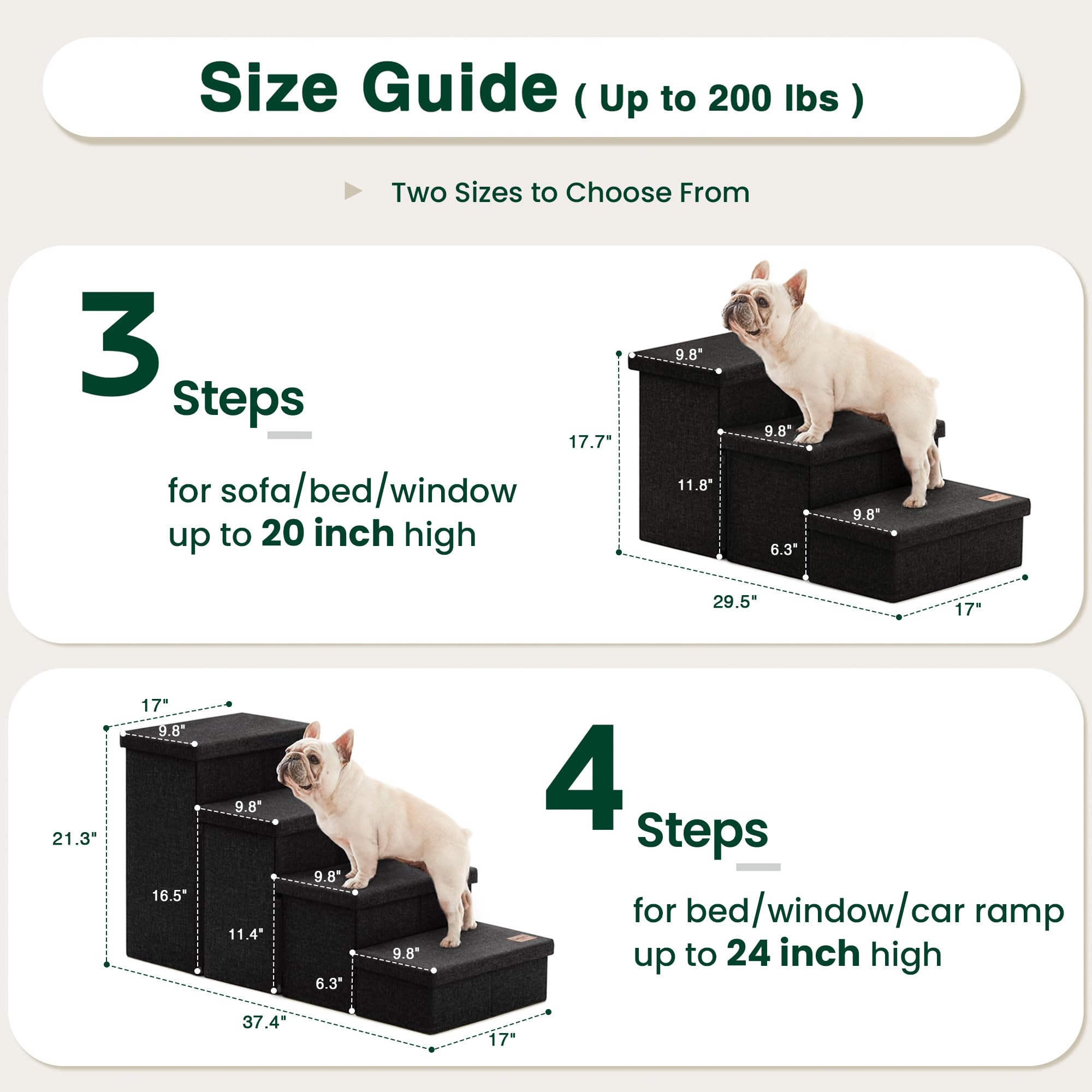 Loves cabin Dog Stairs with Storage,3 Steps Wider Dog Steps for High Bed 18 H,Foldable Pet Stairs for Small Medium Large Dogs C