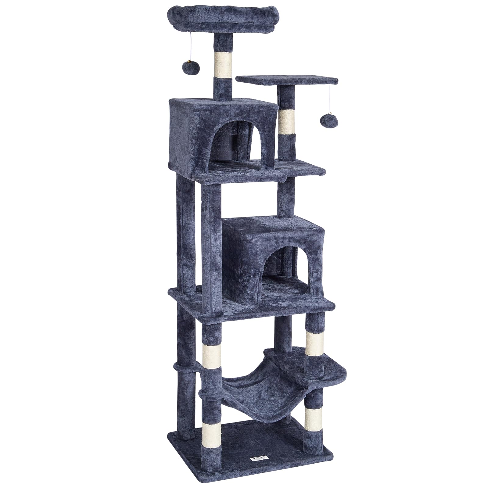 VEVOR Cat Tree 63 Cat Tower with 2 Cat Condos Sisal Scratching Post Light Grey