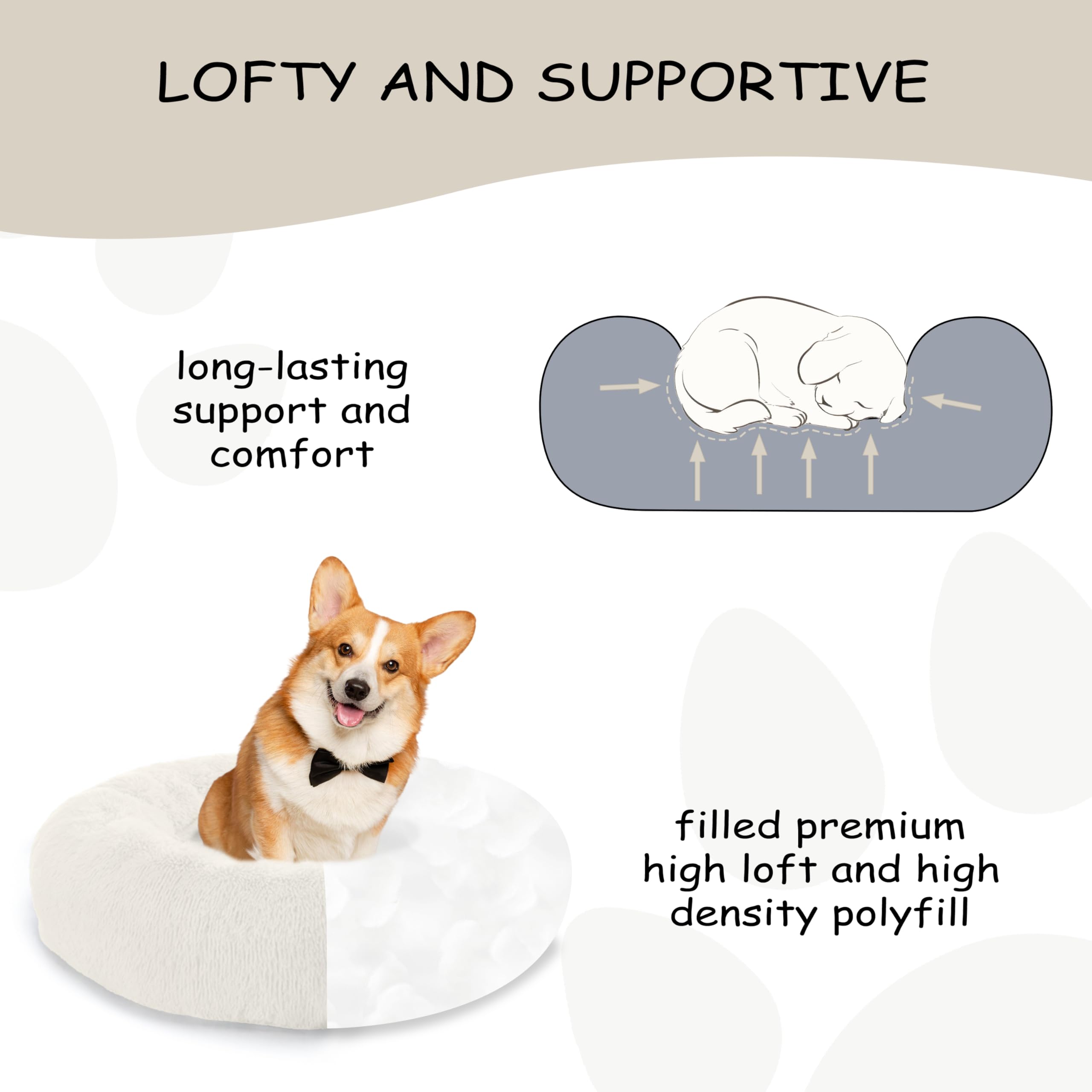 Bunlitent 23'' Inch Calming Dog Bed, Anti-Anxiety Donut Small Dog Bed, Warming Cozy Soft Cute Round Washable, Marshmallow Cuddle