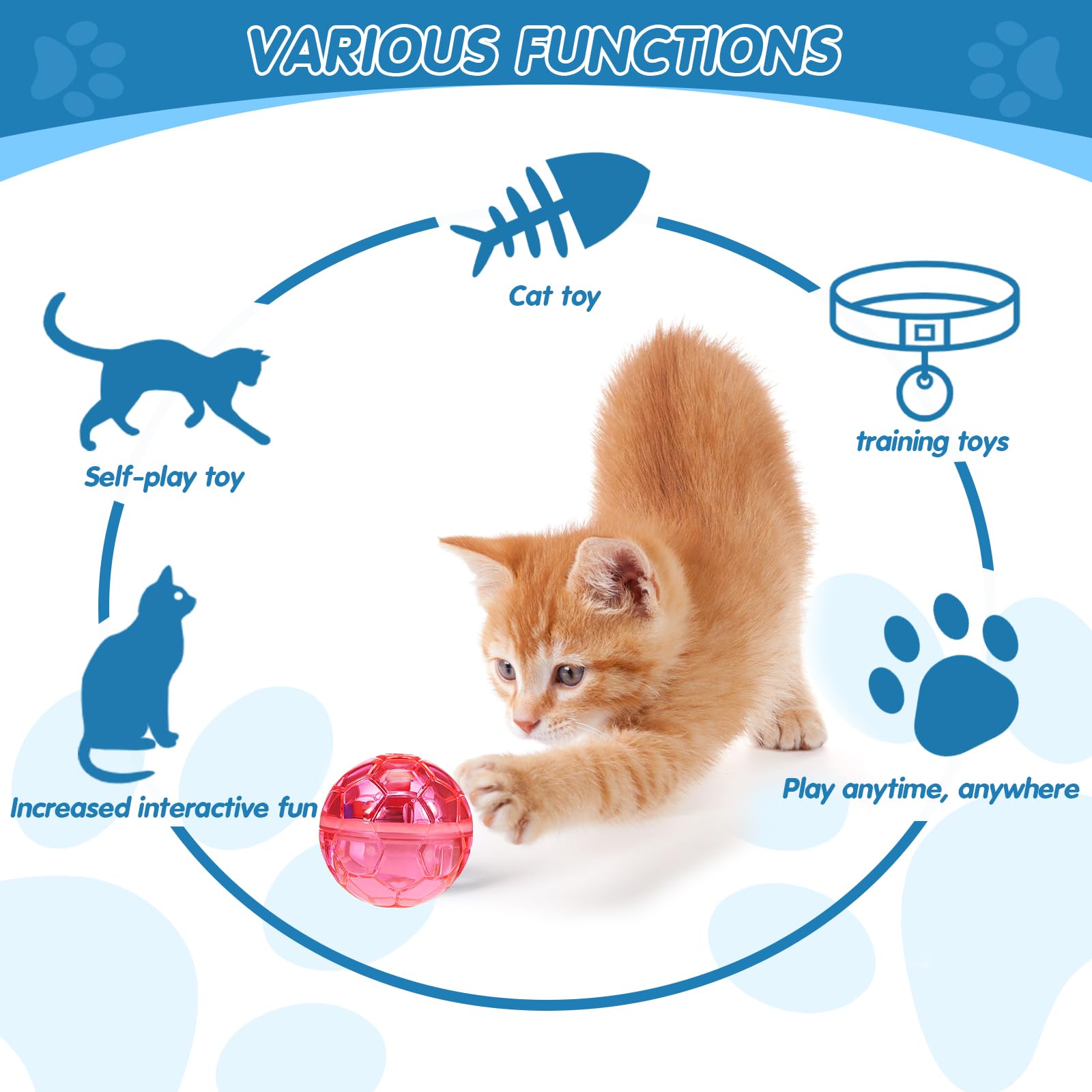 Sratte 6 Pieces Ghost Hunting Cat Ball Activated Cat Toy Motion Led Light Pet Balls Motion Dog Interactive Toys Pet Glowing Mini