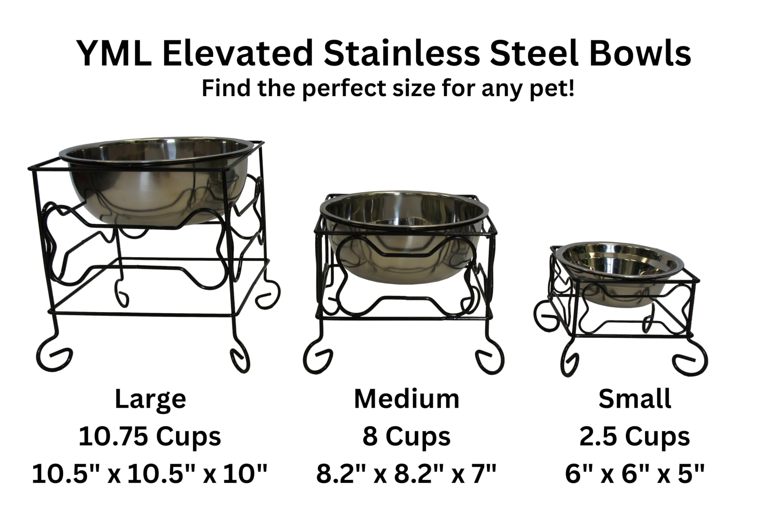 Yml 7-Inch Wrought Iron Stand With Single Stainless Steel Bowl - Size: Medium (6.75'' H X 8.25'' W X 8.25'' D)