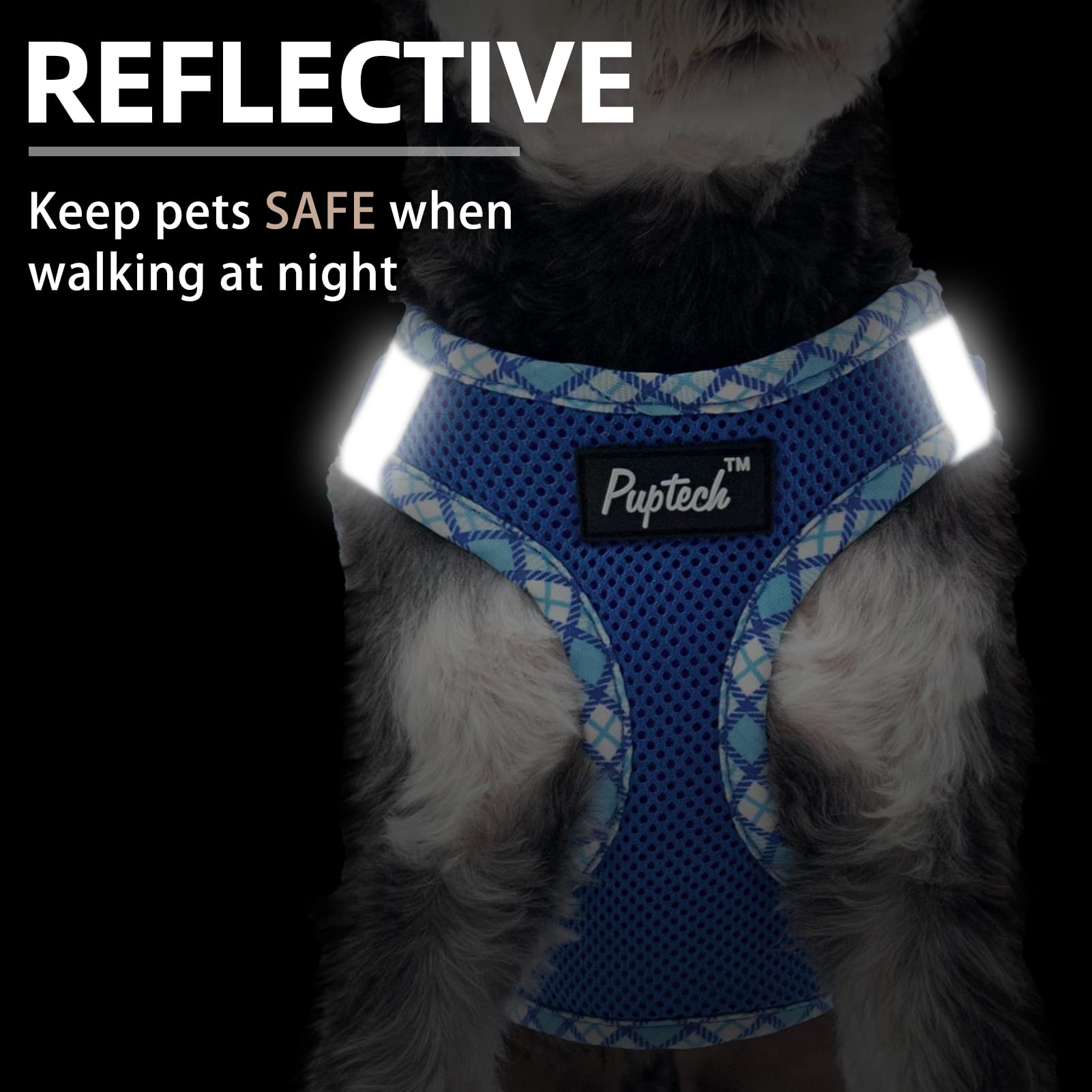 Pupteck Dog Harness And Leash Set For Small Medium Dogs No Pull Step-In Soft Mesh Puppy Cat Vest Harnesses Reflective At Night, Blue L