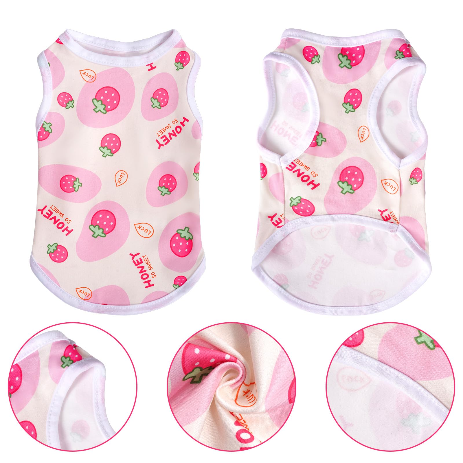 Pistha Pink Dog Shirts Cute Summer Dog Clothes Soft Pet T-Shirt Printed Puppy Shirt For Small Medium Dogs Cats Girl(Strawberry,X