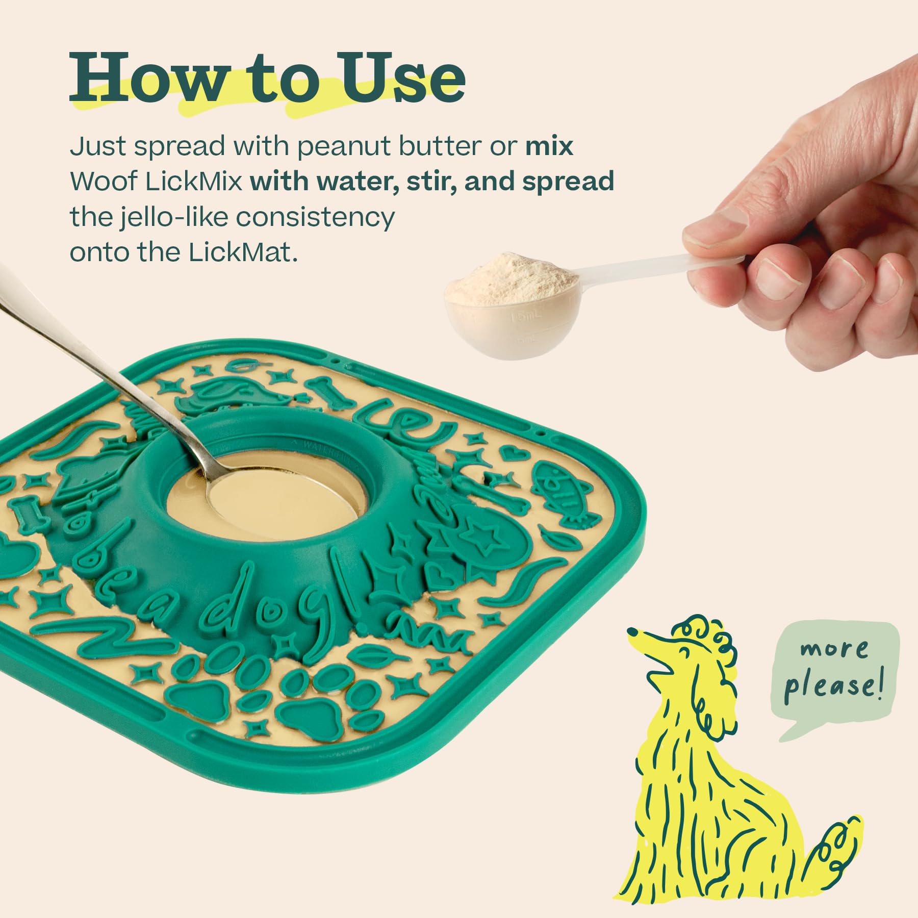 WOOF LickMat - Easy-to-Clean Lick Mat for Dogs - Slow Feeder Mat with Non-Slip Design - BPA-Free Silicone Lick Mat - Interactive