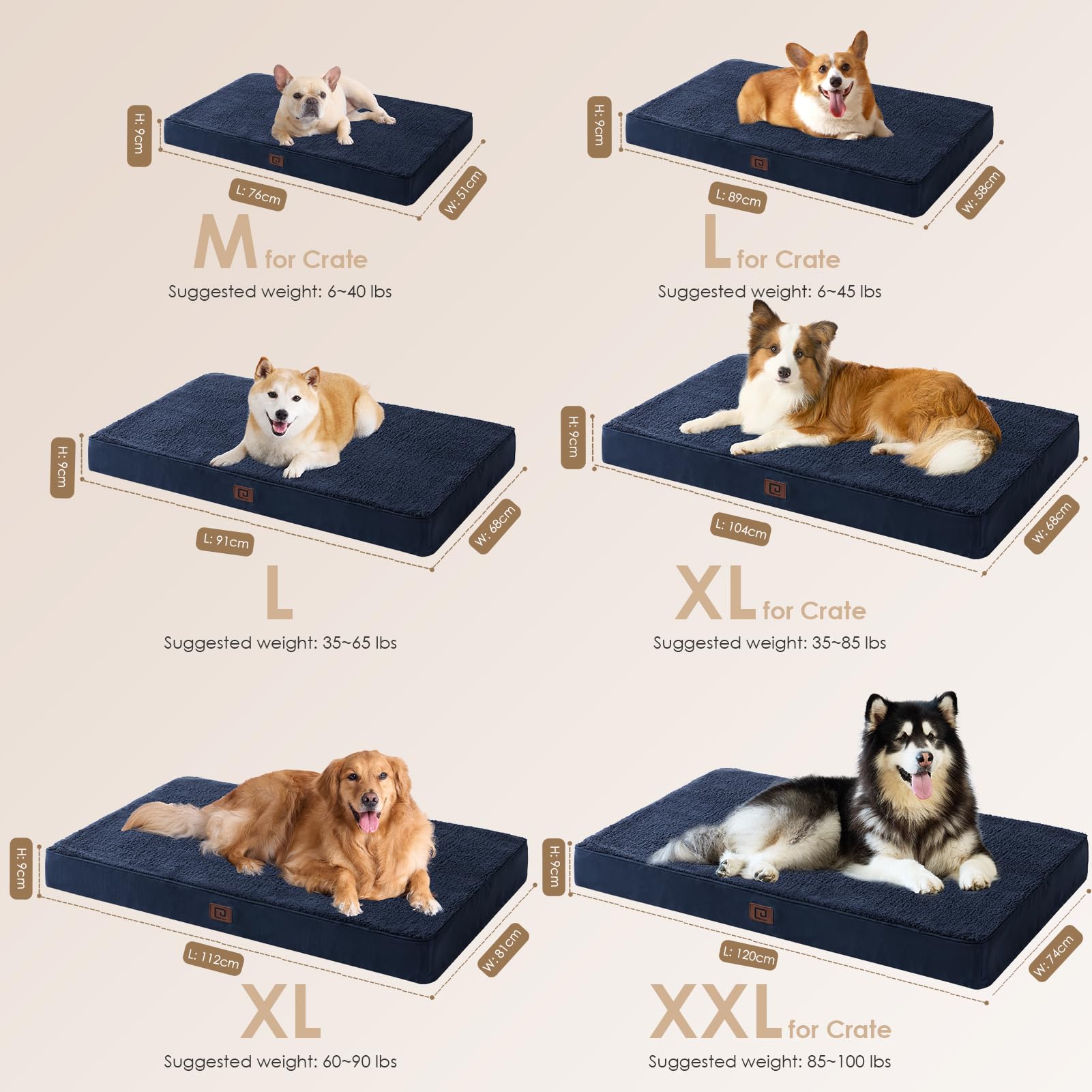 Eheyciga Orthopedic Xl Dog Beds For Extra Large Dogs With Removable Washable Cover For Crate, Navy, 41X27