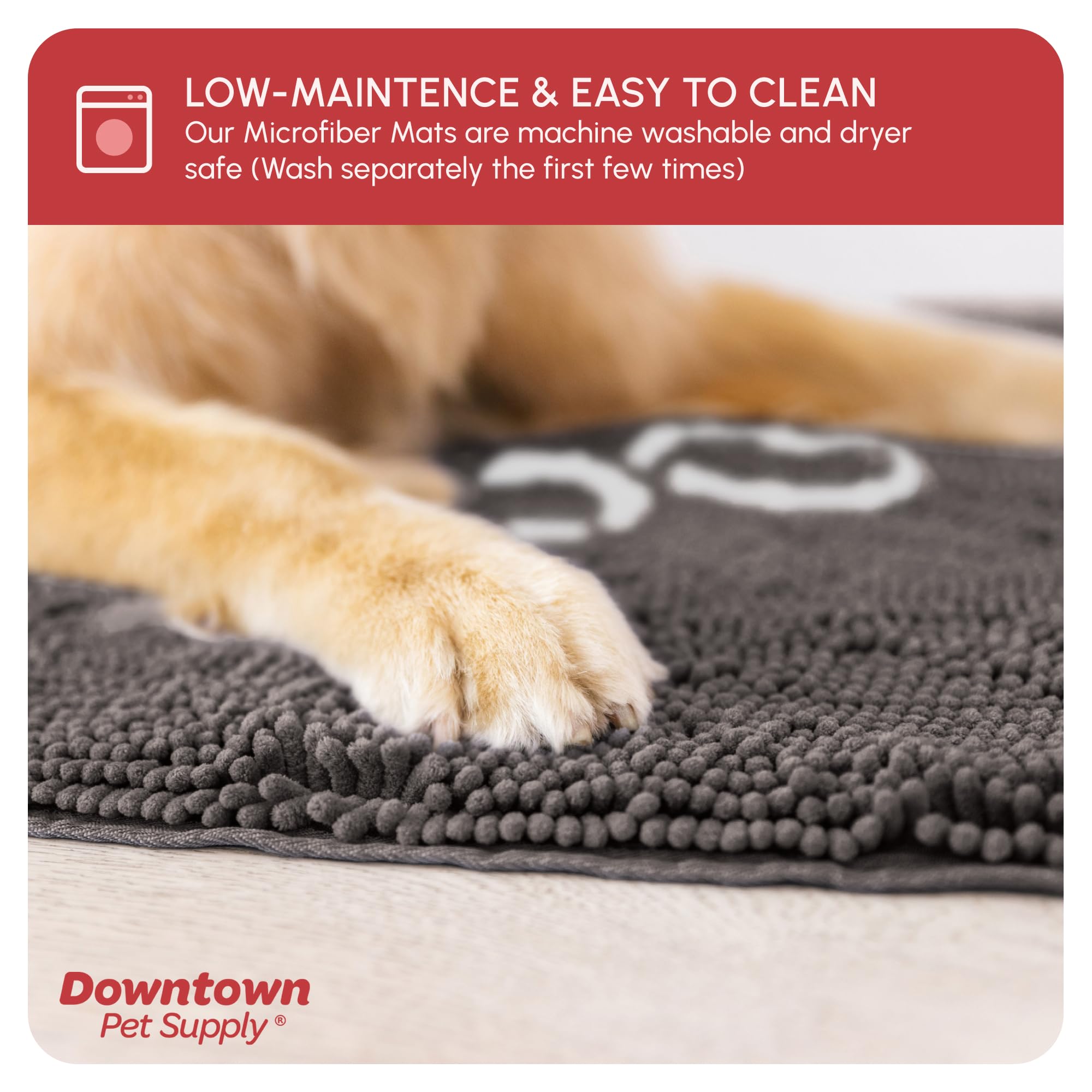 My Doggy Place Microfiber Dog Mat for Muddy Paws, 31 x 20 Ash With Paw Print - Absorbent Quick-Drying Paw Cleaning, Washer and D