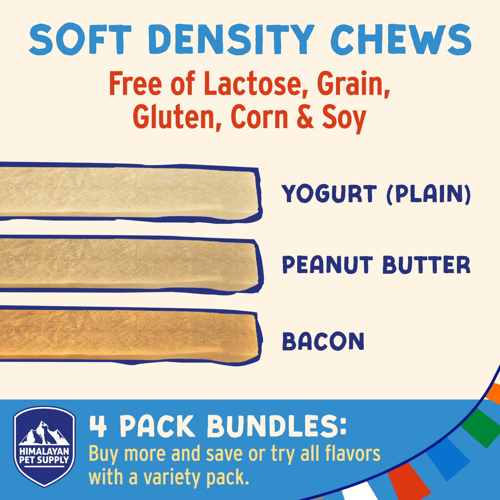 Himalayan Dog Chew Yogurt Sticks, Bacon Flavor, Dog Treats with Prebiotics, Probiotics & Protein, Digestive Support, Lactose & G