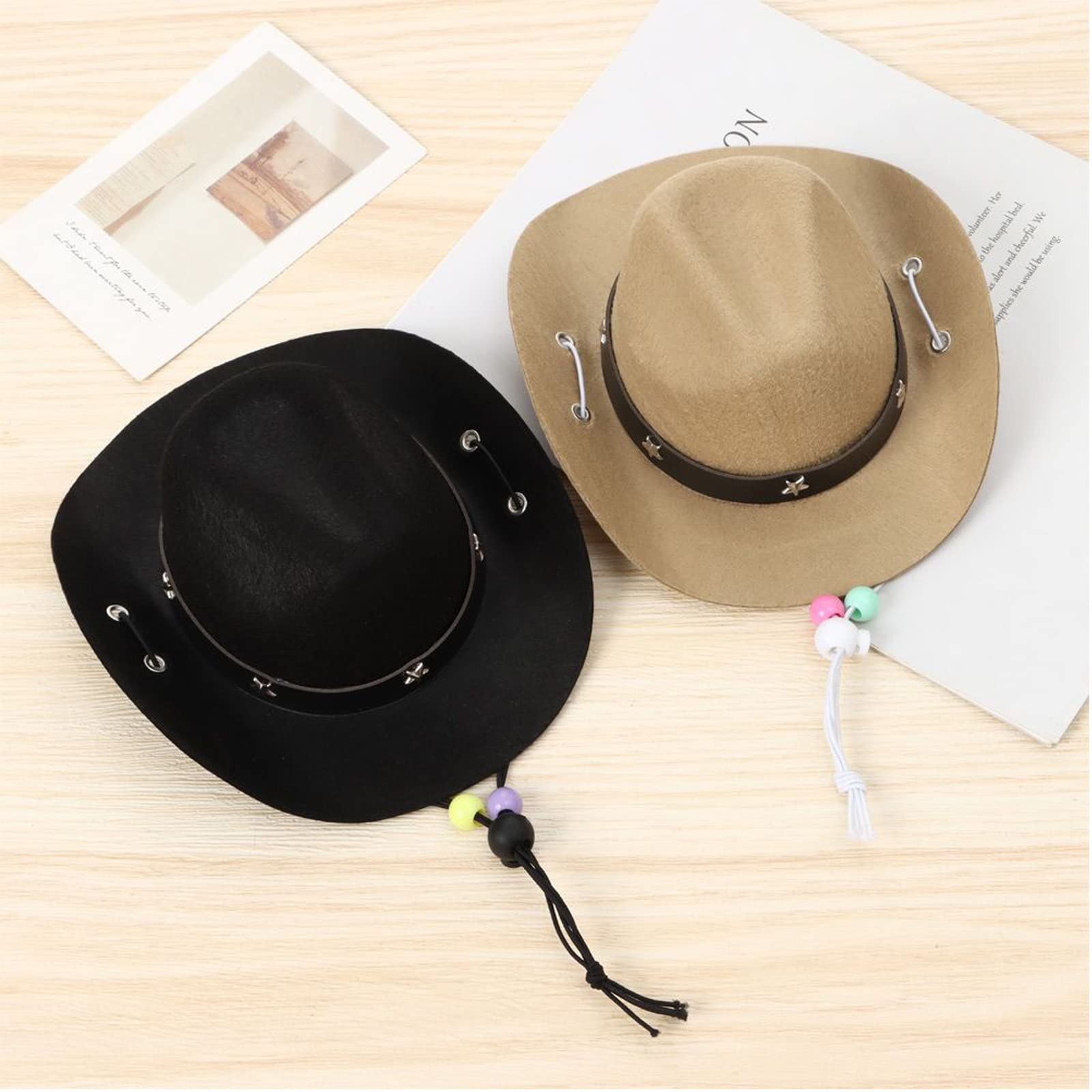Awocan Dog Cowboy Hat And Bandana Scarf Dog Cat Sombrero Puppy Hat Dog Cat Costume Cosplay Cap Puppy Pet Dog Cat Holiday Pet Party Decoration (Khaki)