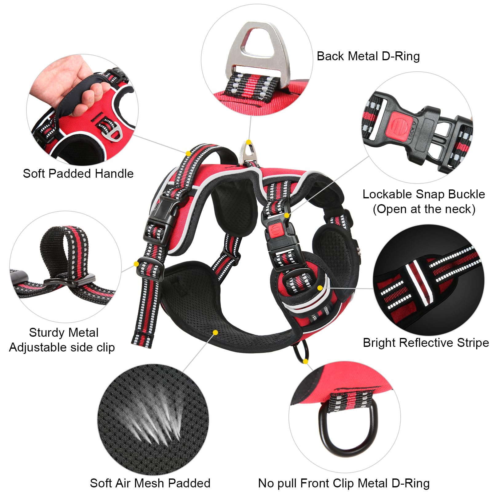 Timos Dog Harness Large Sized, No Pull Dog Harness With Neck Lockable Snap,No Choke Front Clip Dog Reflective Harness,Adjustable