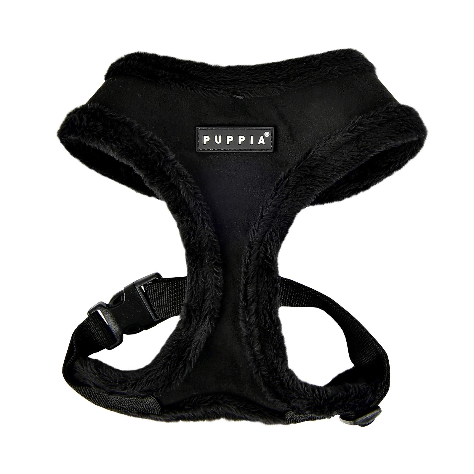 Puppia Terry Dog Harness Over-The-Head Winter Suede Warm No Choke No Pull Training Walking For Small And Medium Dog, Black, Medium