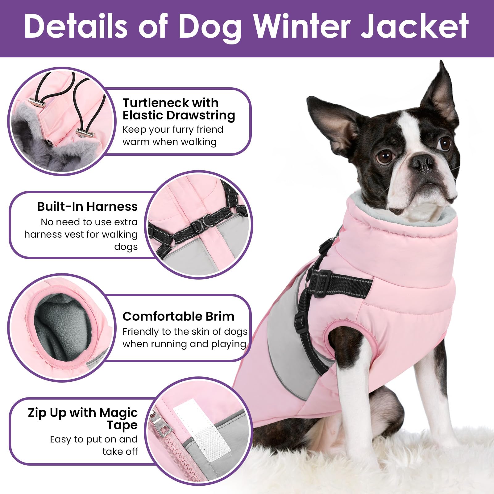 Sunfura Dog Coat, Xxxl Dog Jacket Winter With Harness Built In, Waterproof Pet Snow Jacket With Furry Collar For Chilly Day, Ref