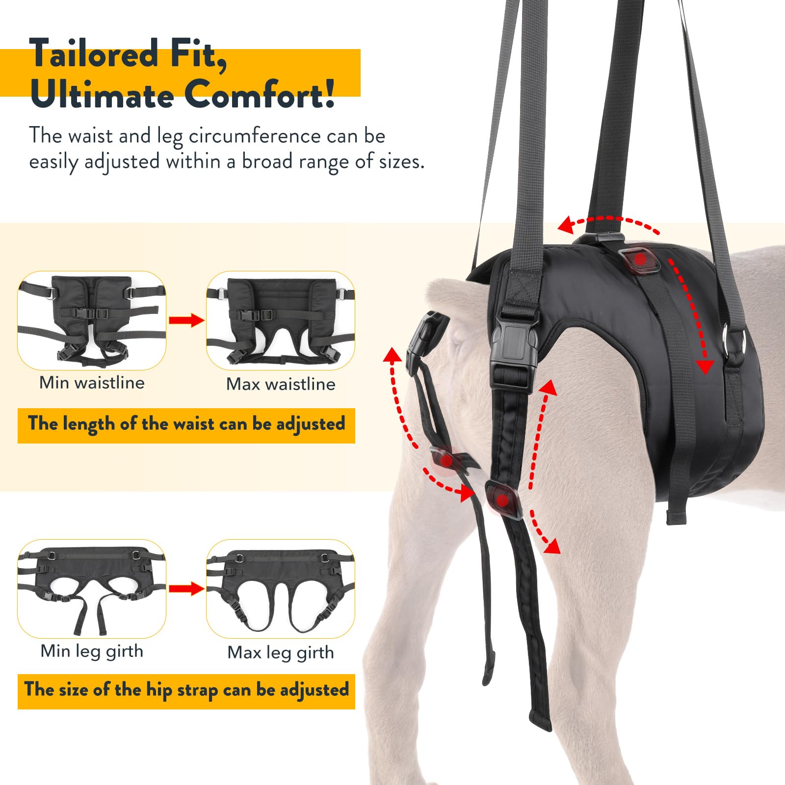 PZRLit Dog Lift Harness - Adjustable Sling Support for Large Dogs Hind Legs, Mobility Aid for Elderly Dogs - Hip & Back Leg Join