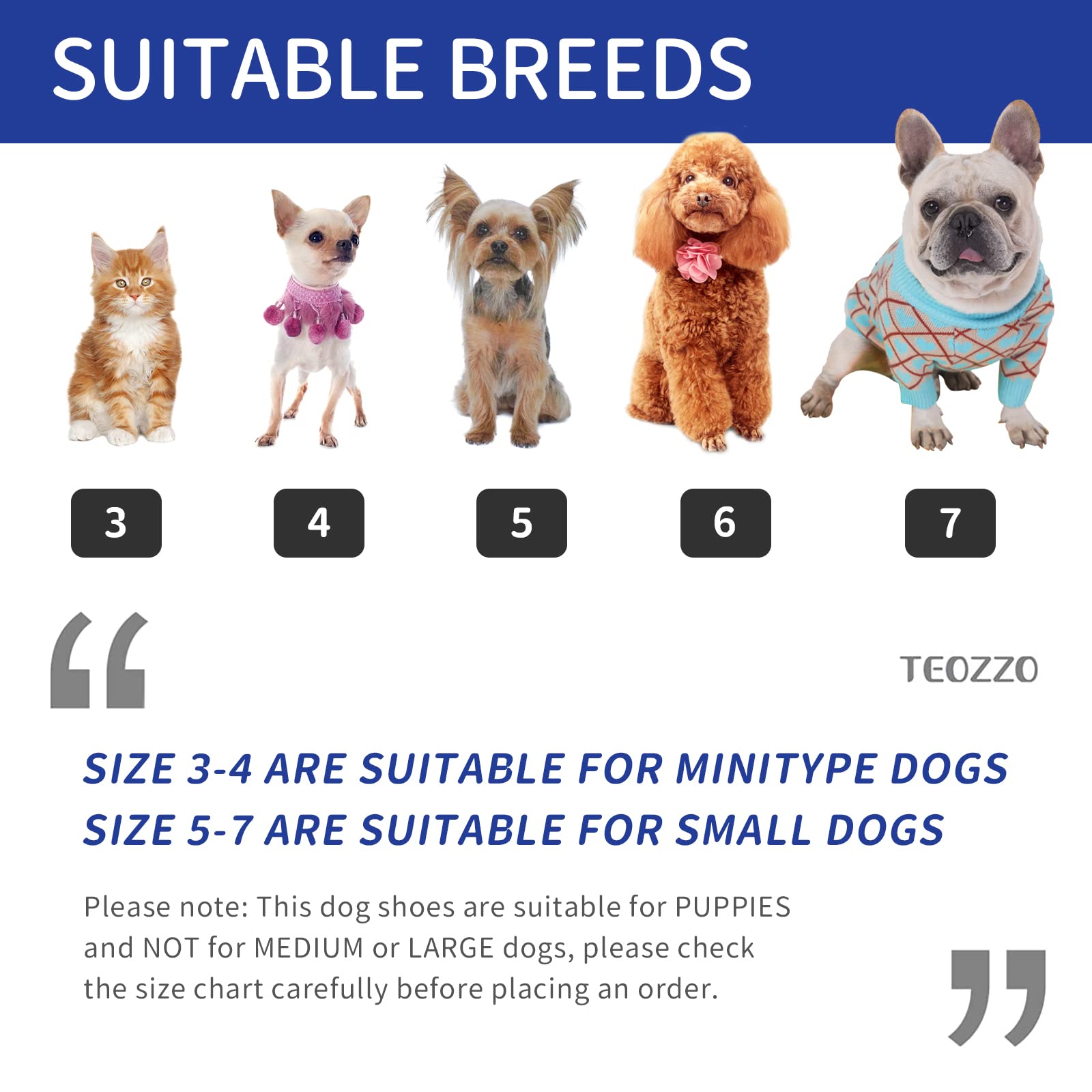 Teozzo Dog Boots & Paw Protector, Anti-Slip Sole Winter Snow Dog Booties With Reflective Straps Dog Shoes For Small Medium Dogs 4Pcs Blue 6