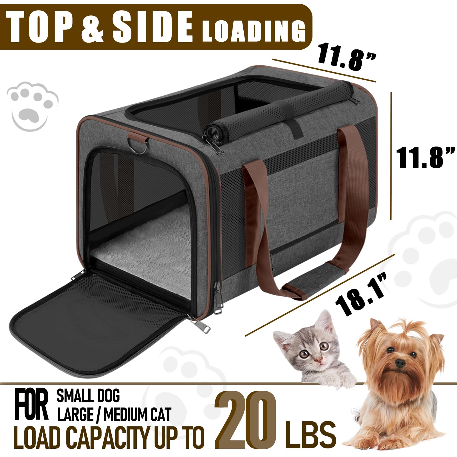 Gapzer Small Dog Carrier Cage Soft Chihuahua/Softshell Big Cat Carrier Maine Coon/Pet Taxi Carrying Bag Over 25Lbs / Top Loader