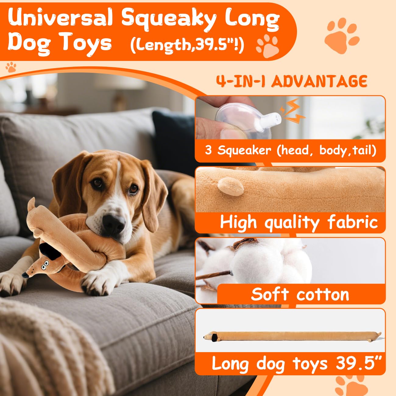 Mewmingle Squeaky Plush Dog Toy For Aggressive Chewer, Stuffed Animal Toy With Squeaker, Durable Interactive Puppy Chew Toy For
