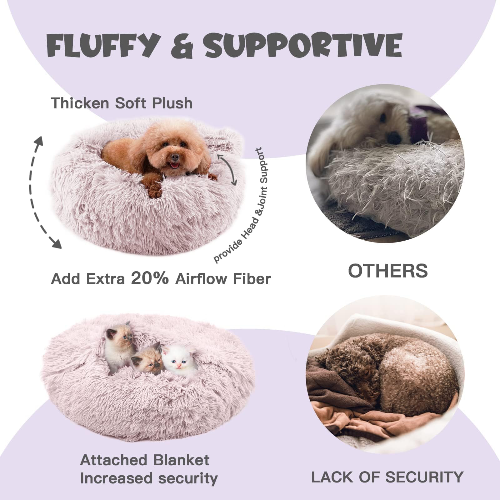 Himax Dog Beds For Medium Dogs, Donut Dogs Beds With Blanket Attached, Calming Dog Bed Washable (20''/26''/35'') Beige