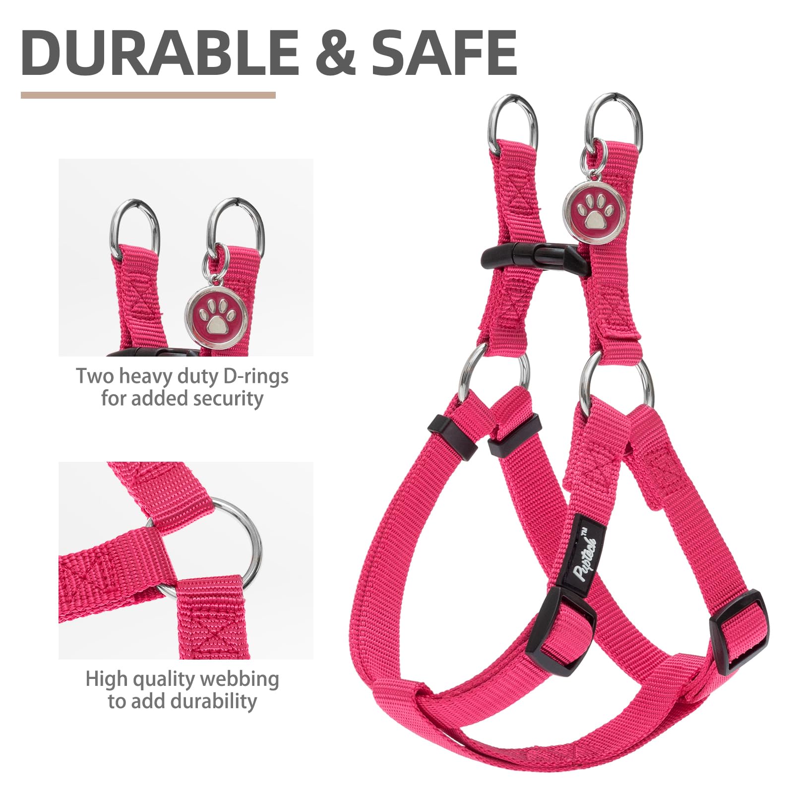 Pupteck No Pull Dog Harness Soft Adjustable Basic Nylon Step In Puppy Vest Outdoor Walking With Id Tag Deeppink