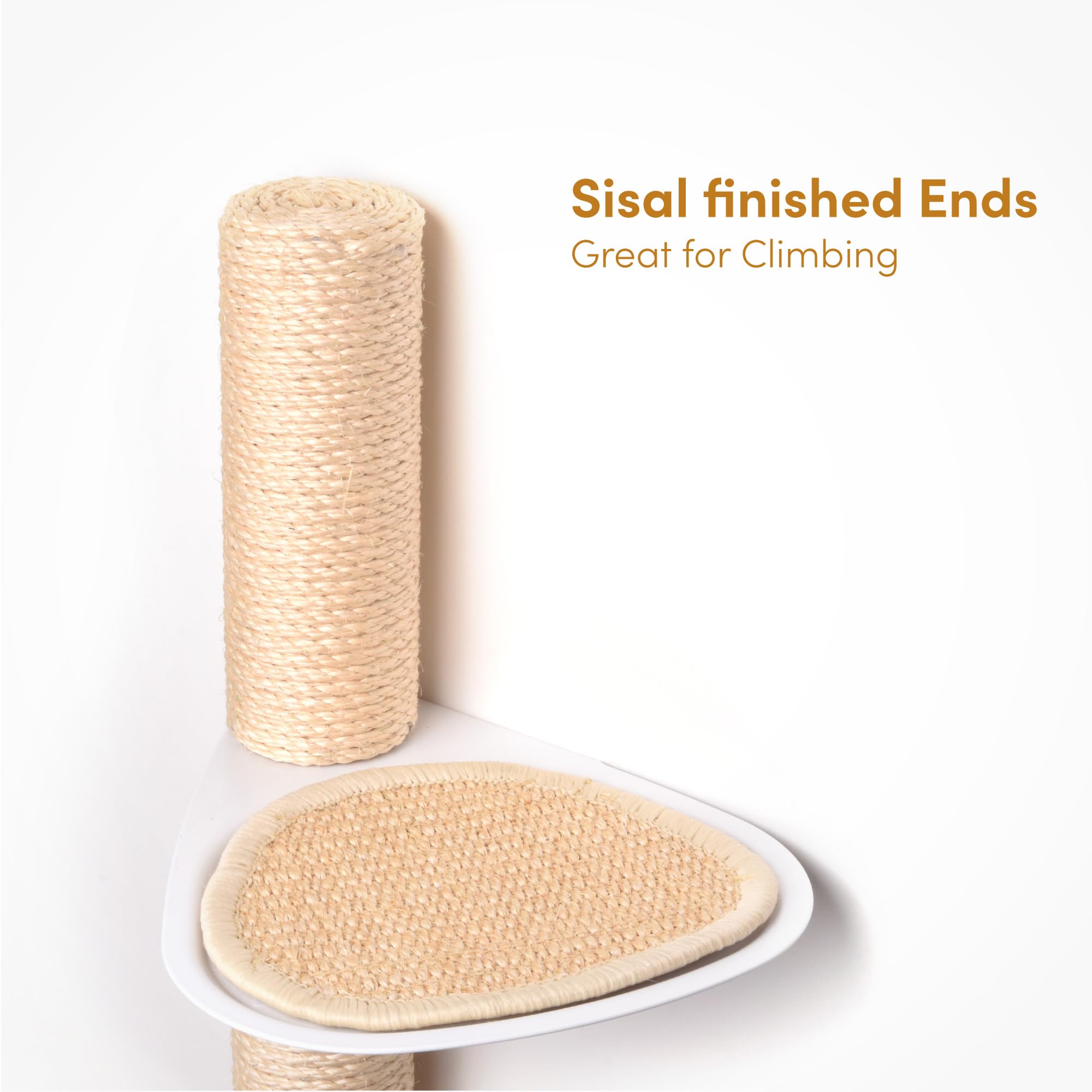 xympo 68" Tall Wall-Mounted Cat Tree, Natural Sisal, Alloy Steel Steps, Space-Saving Cat Shelf, Model PCP03-68N