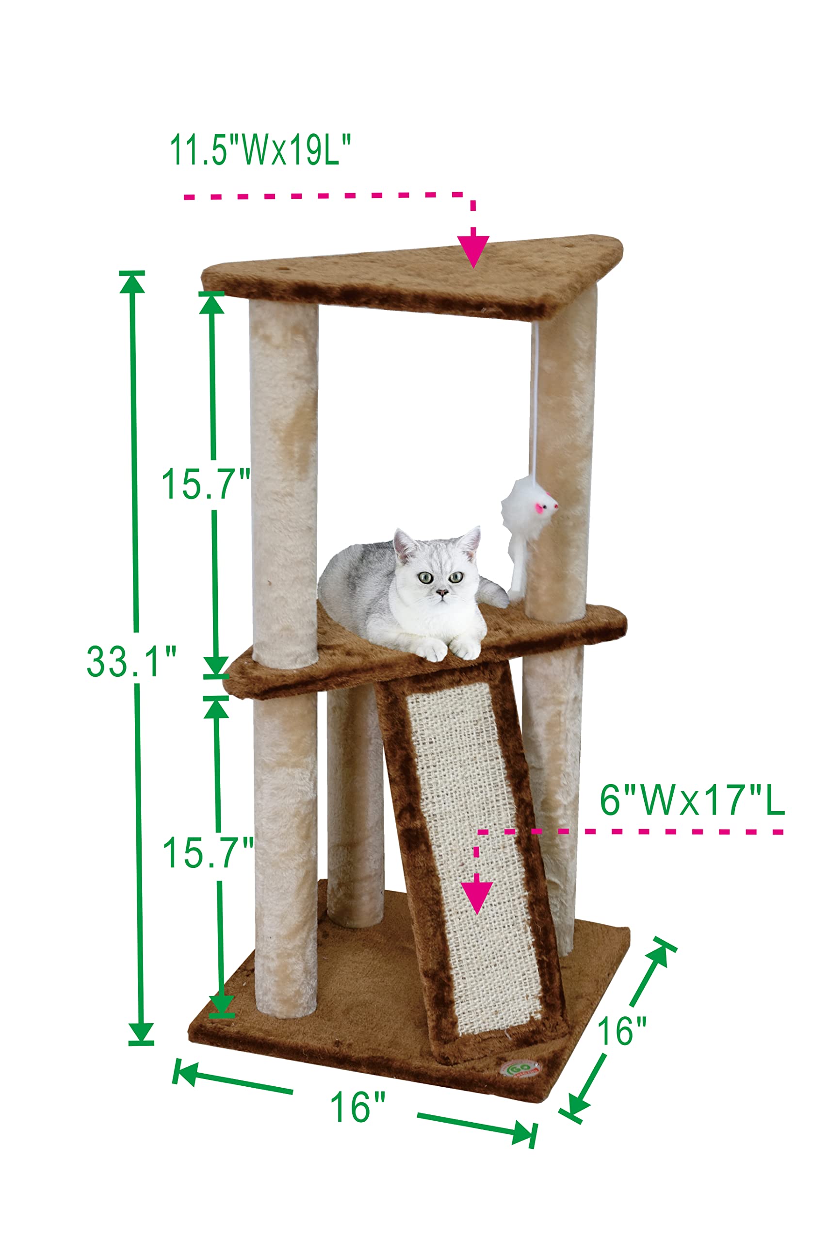 Go Pet Club Everyday Value 35in Corner Cat Tree Kitty Scratcher Tower Kitten Condo House Furniture with Scratching Board & Hangi
