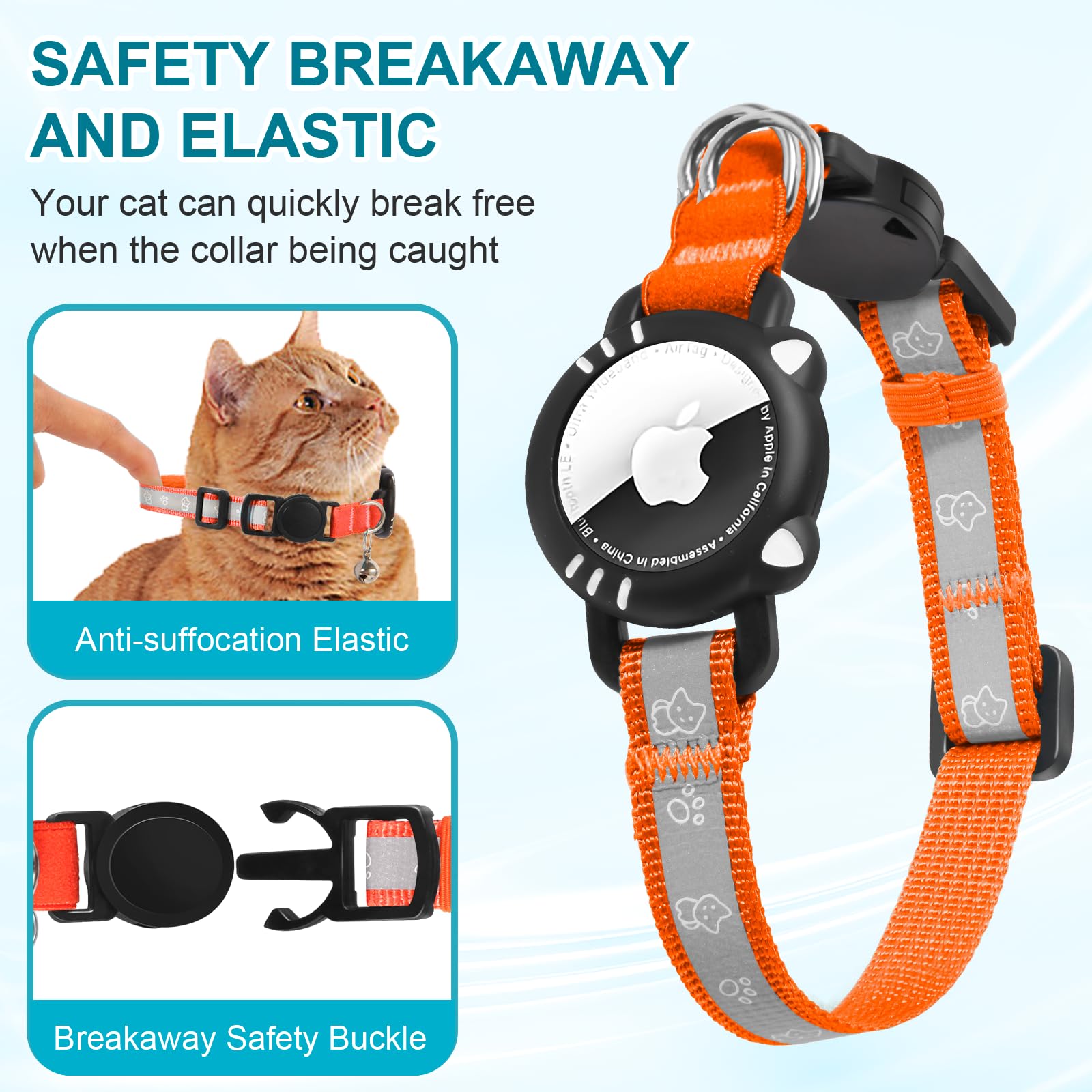 Agoumlux Airtag Cat Collar, Reflective Cat Collar With Apple Air Tag Holder, Breakaway Gps Tracker Pet Collar With Bell For Cat