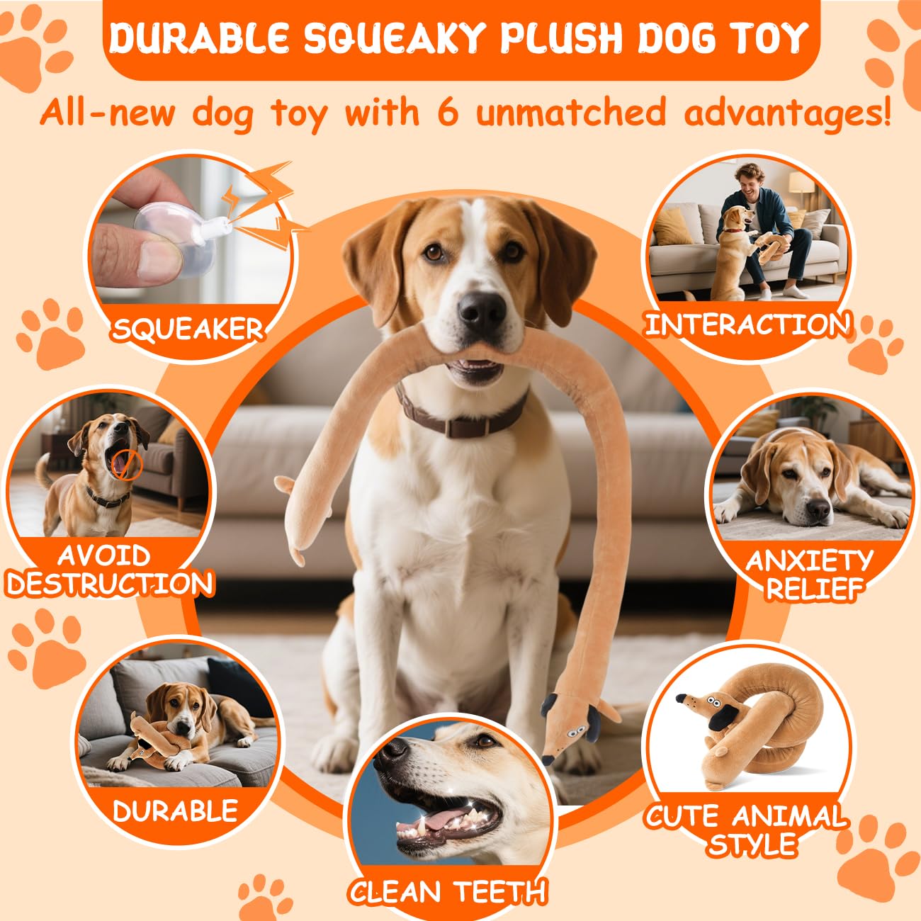 Mewmingle Squeaky Plush Dog Toy For Aggressive Chewer, Stuffed Animal Toy With Squeaker, Durable Interactive Puppy Chew Toy For