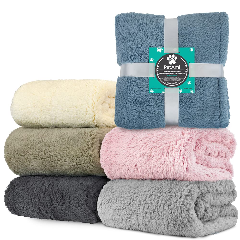 Petami Fluffy Waterproof Dog Blanket For Bed Large Dogs, Soft Warm Pet Sherpa Throw Pee Proof Couch Cover, Reversible Cat Blanket Sofa Crate Kennel Protector, Washable Mat (Taupe Camel, 60X80)