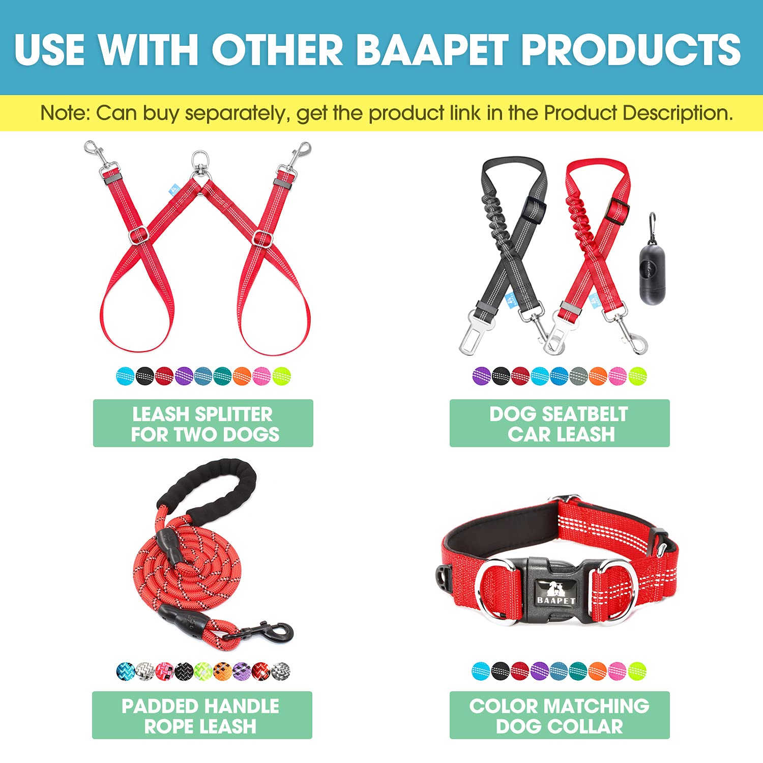 Baapet 5 Feet Nylon Dog Leash With Triple Reflective Threads And Comfortable Padded Handle For Walking, Training Lead Small Puppy, Medium And Large Dogs (3/4'' X 5 Ft, Red)