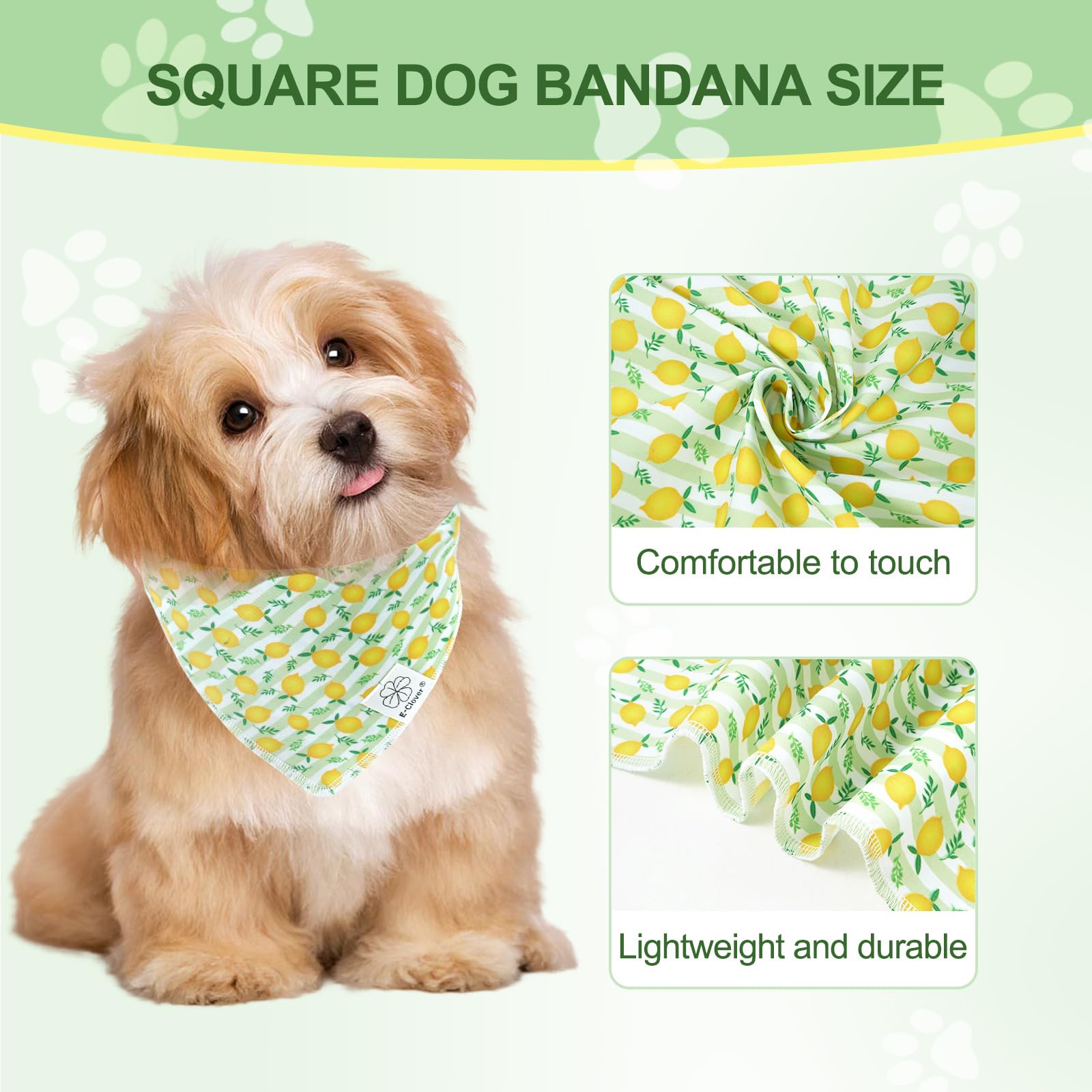 E-Clover Summer Lemon Dog Bandanas & Matching Scrunchie Set Green Stripe Dog Scarf Bibs Pet Bandana With Bow Tie For Small Dogs