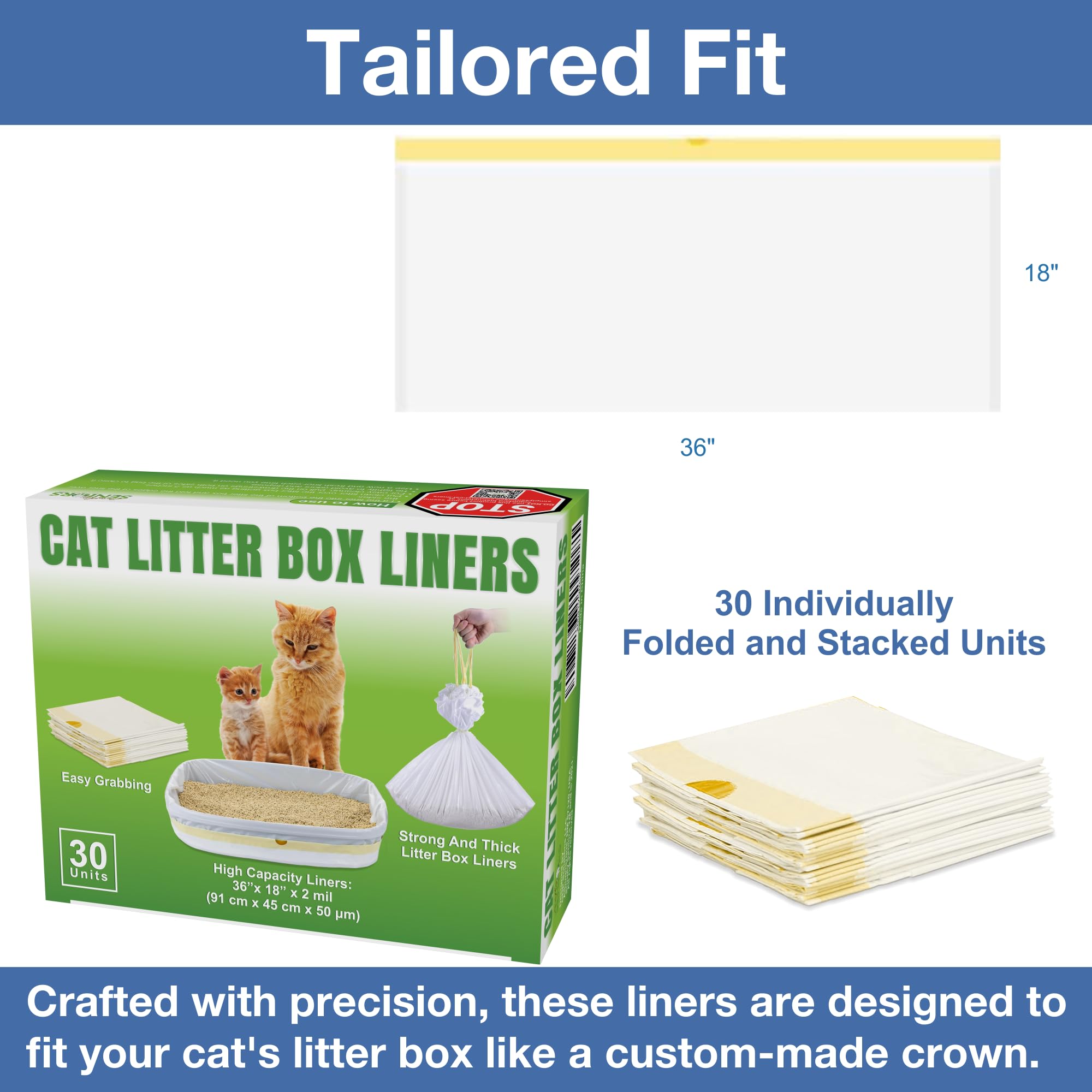 Modish Home Decor Cat Litter Box Liners - 30 Extra Large, Scratch-Resistant, Plastic, Jumbo Size, White - MHD_001_23