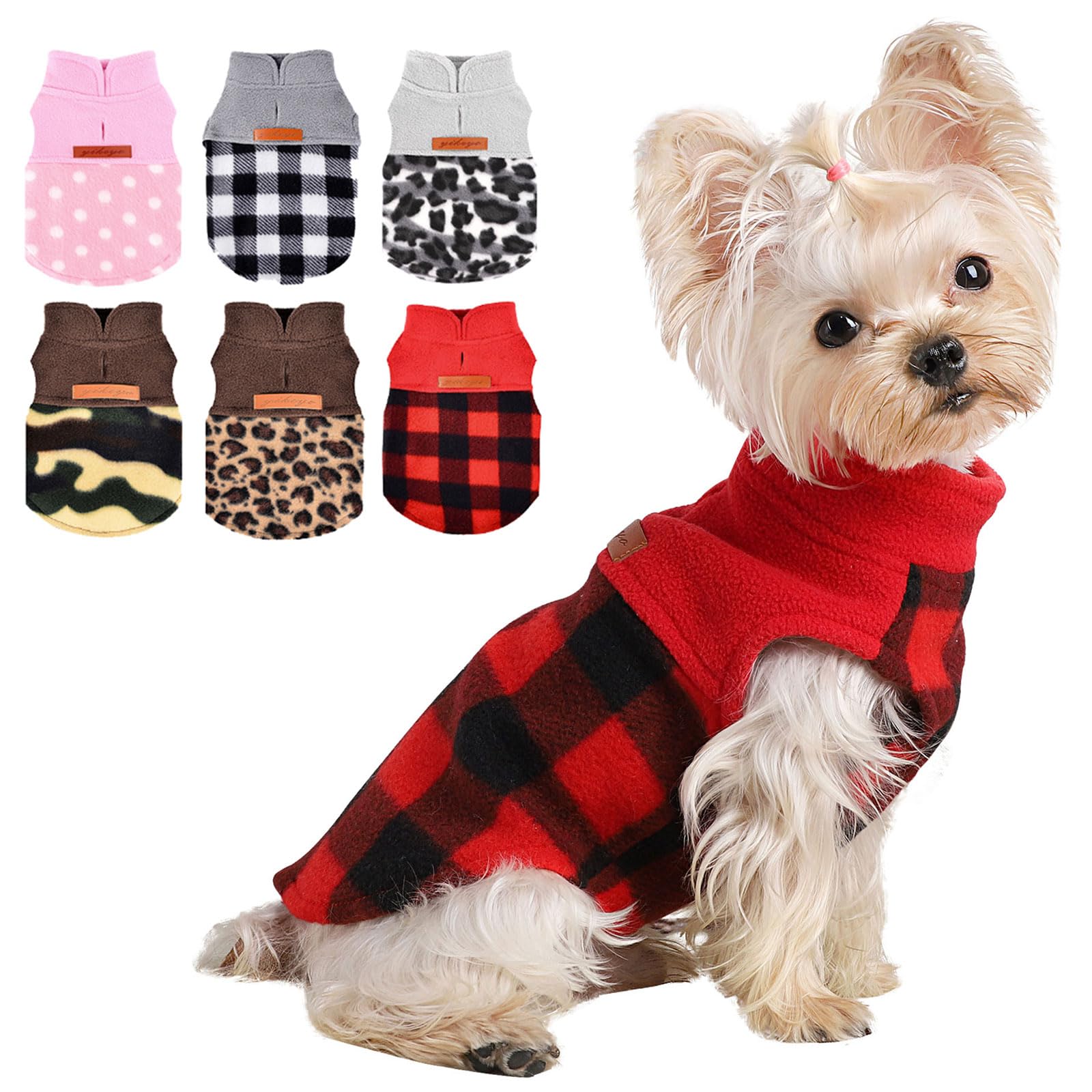 Dog Sweaters for Small Dogs Boy Girl, Plaid New Year Dog Sweater Fleece Dog Clothes Vest, Stretchy XSmall Dog Sweater Pet Clothe