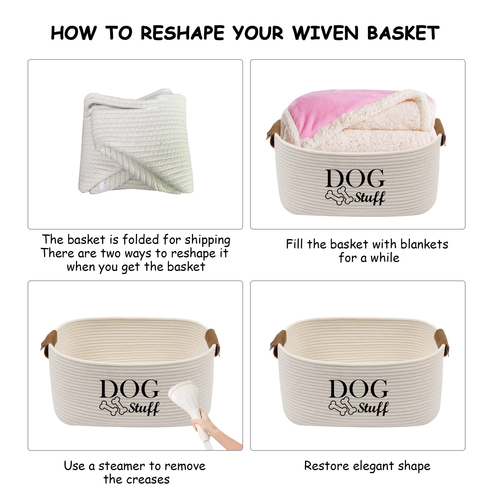 Geyecete Square Dog Toy Basket Storage Cotton Rope Storage Basket Pet/Pet Toy and Accessory Storage Bin Doy Toy Box-Beige