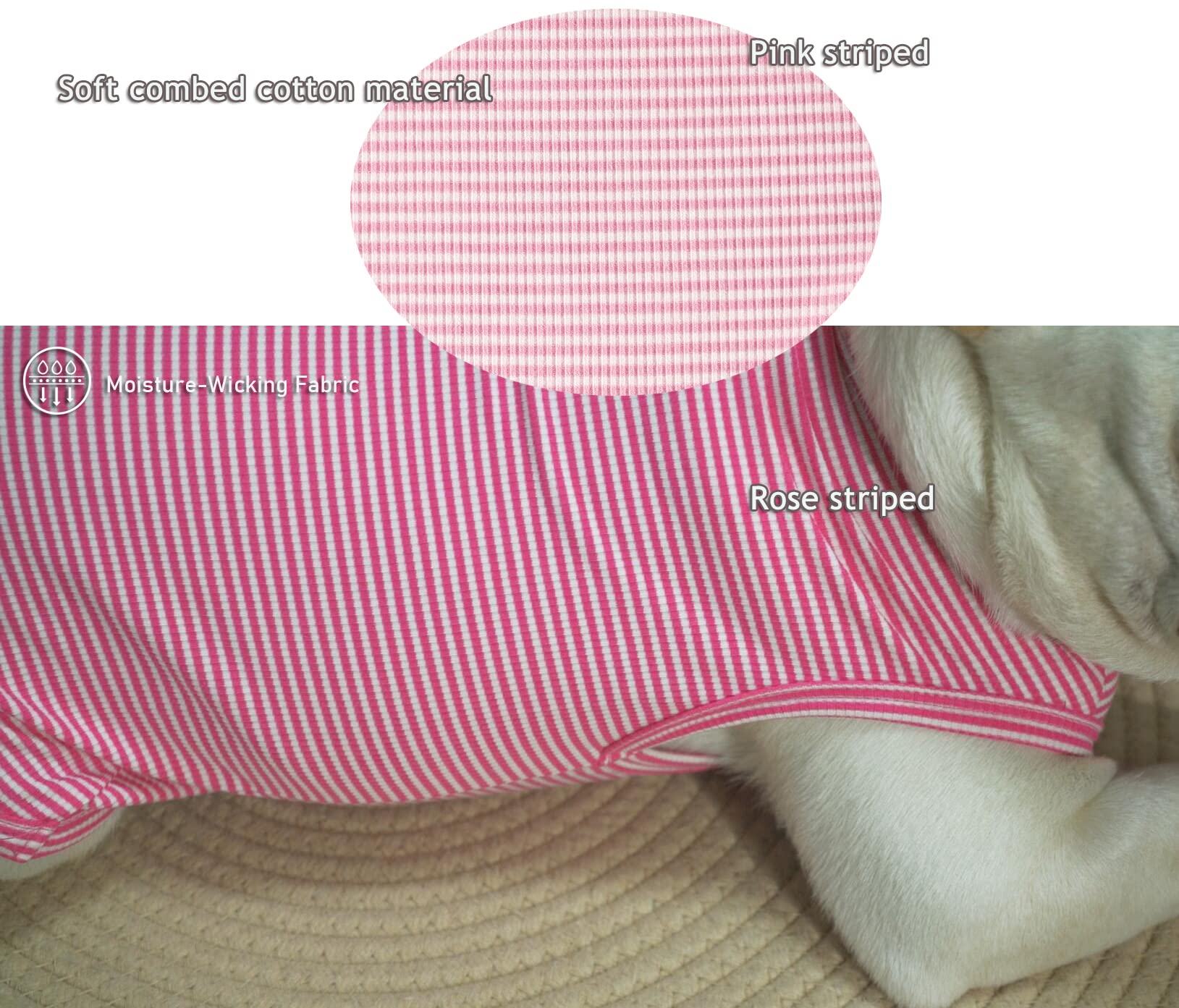 Sychien Dog Shirt,Combed Cotton T-Shirts,Soft Cool Boy Girl Tee For Medium Dogs French Bulldog,Pink Rose Striped M