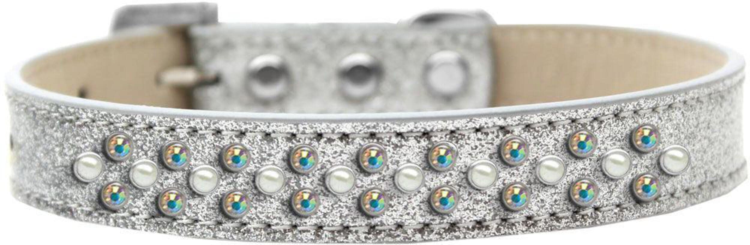 Mirage Pet Products Sprinkles Ice Cream Dog Collar with Pearl and AB Crystals, Size 14, Silver